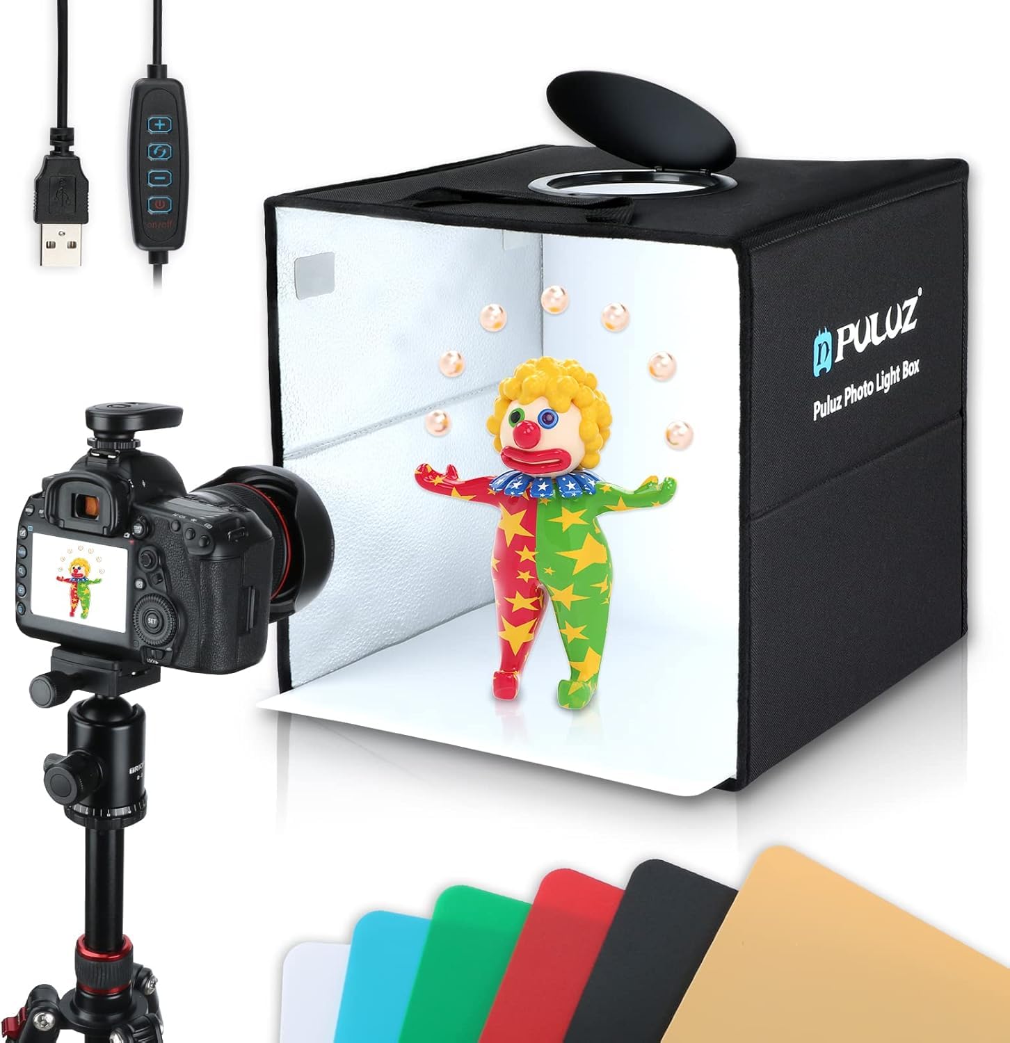 PULUZ Light Box Photography, Upgraded 30cm Portable Ring Light Box, Photography Shooting Light Tent Kit, CRI >95 White Lighting Softbox with 120pcs LED Lights + 6 photo Backdrops for Product Display