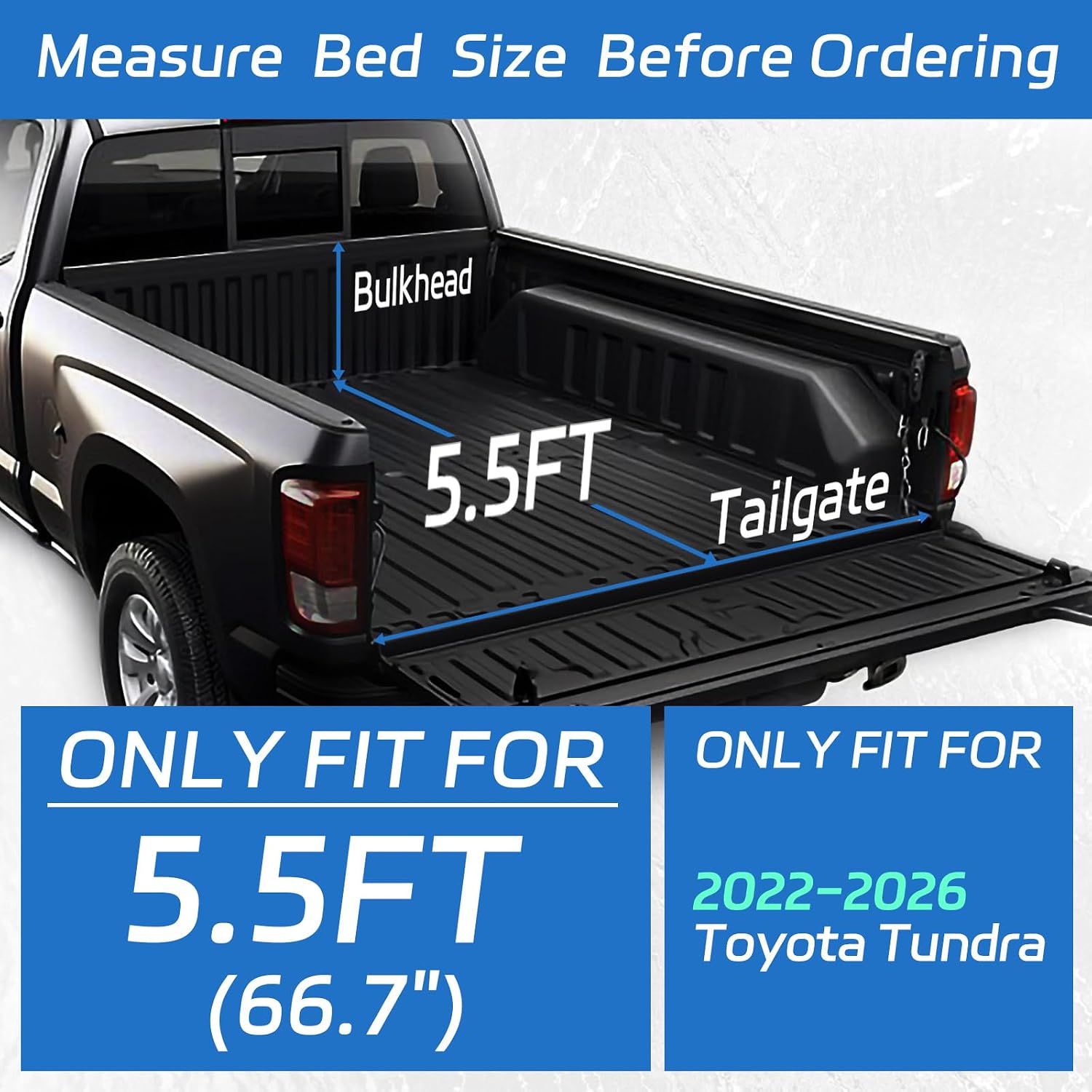PZ Soft Roll Up Truck Bed Tonneau Cover Compatible with 2022 2023 2024 2025 2026 Toyota Tundra 5.5FT (66.7") Bed