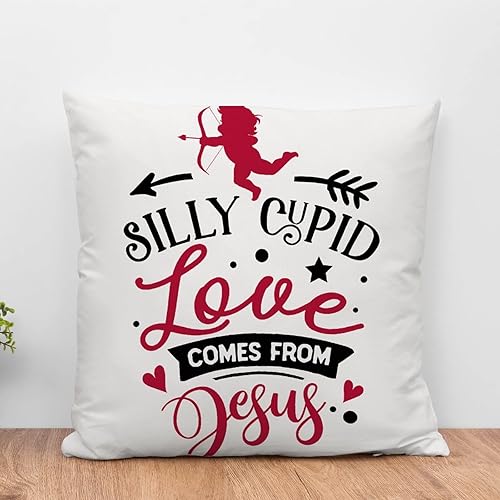 Cojín de almohada para el día de San Valentín, diseño de Cupido tonto viene de Jesús, decoración del hogar, fundas de almohada de lino para