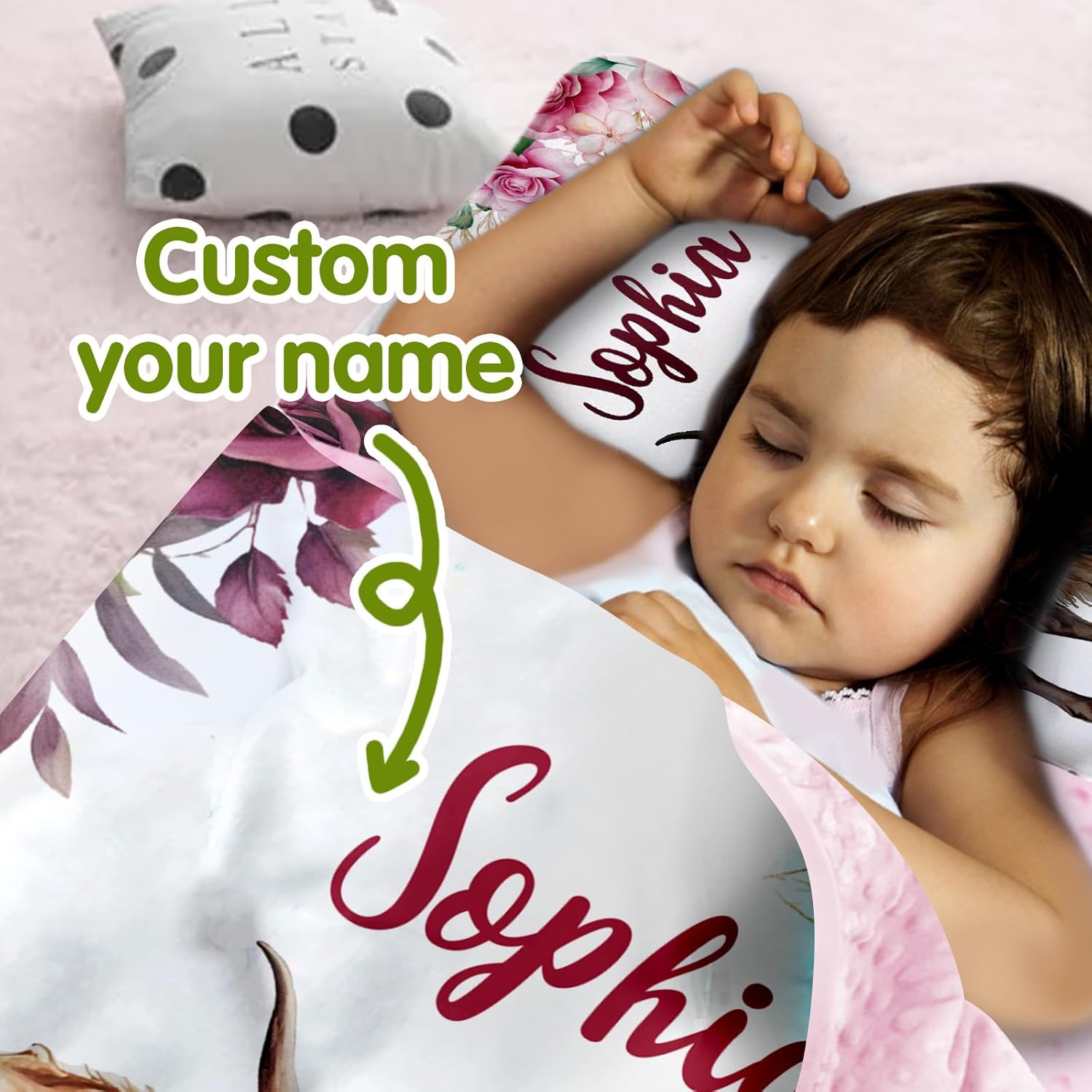Personalized Elephant Nap Mat for Toddlers, Custom Floral Sleeping Bag with Nap Blanket, Pink Flower Theme Roll Up Mat