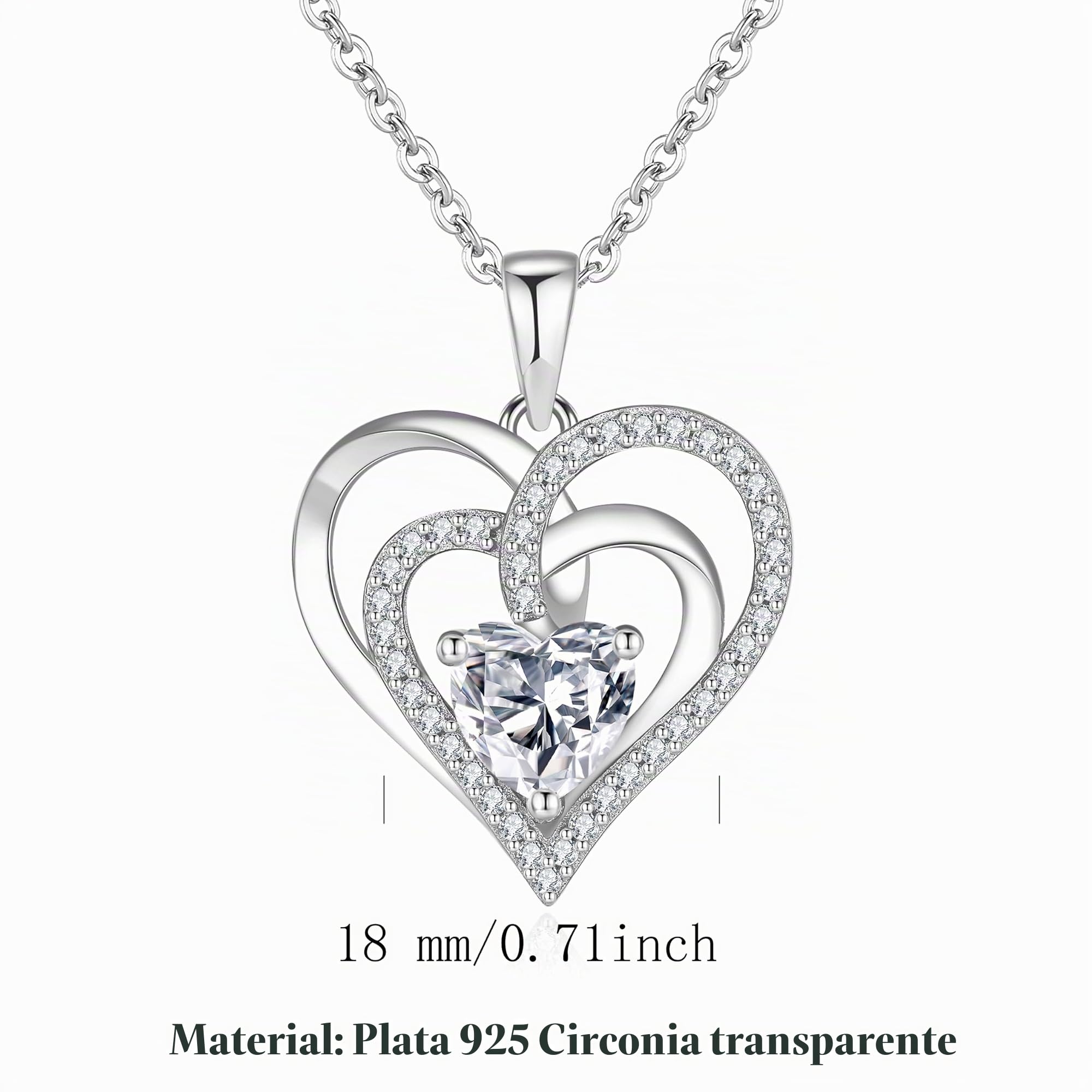 Jrêveinfini Collar de Plata Esterlina 925 con Colgante en Forma de Corazón con Circonitas - Diseño Elegante y Simbólico, Regalo para San Valentín, Aniversarios o Bodas