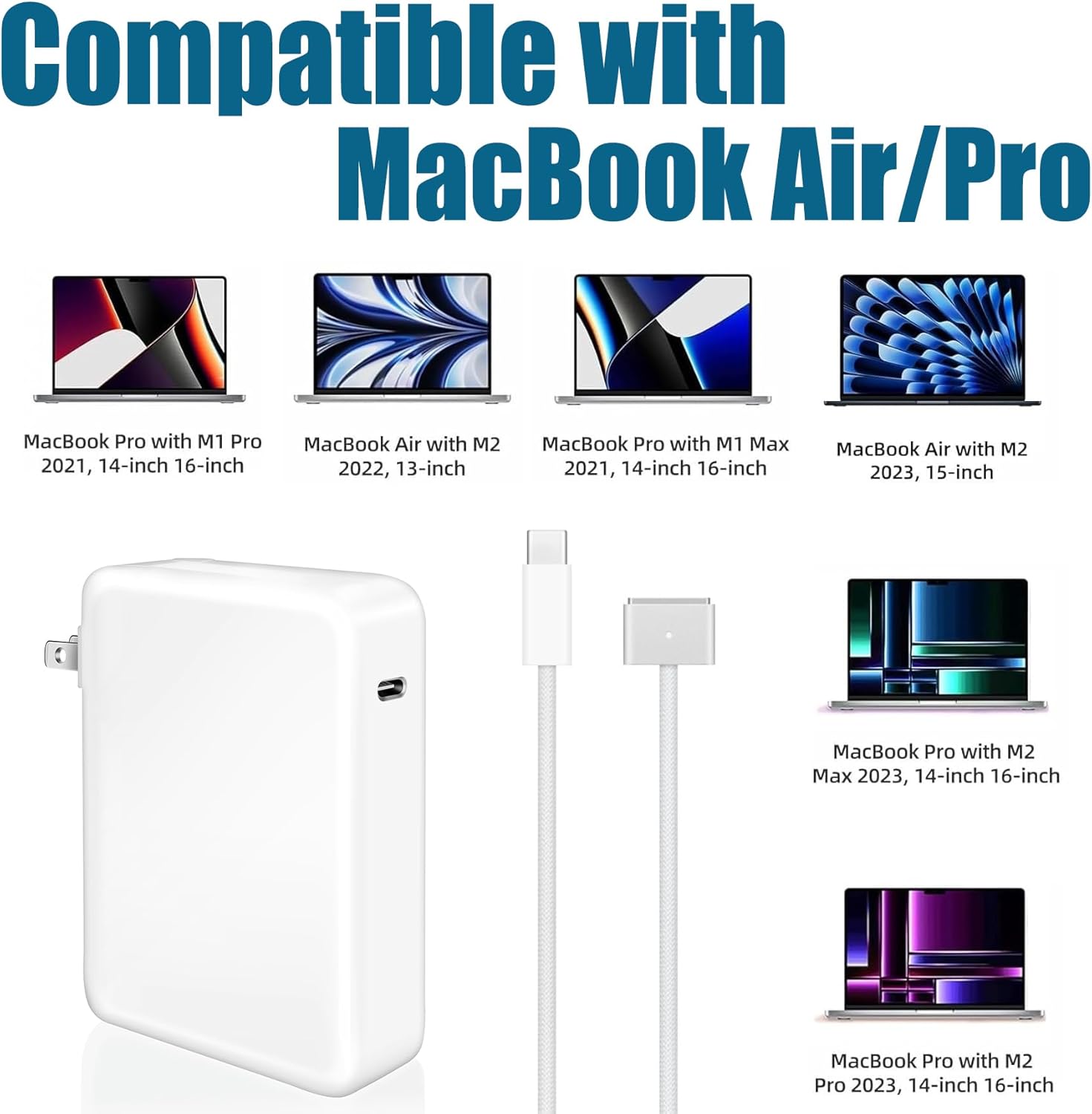 140W Charger for MacBook Pro 16 14 inch Mac Air 15 13 inch 2025 2024 2023 2022 2021 M1–M4【Original Quality】Type C Fast Charger Power Adapter & 6.6FT Type C to Magnetic 3 Cable LED Applicable 2021-2025 - Image 5