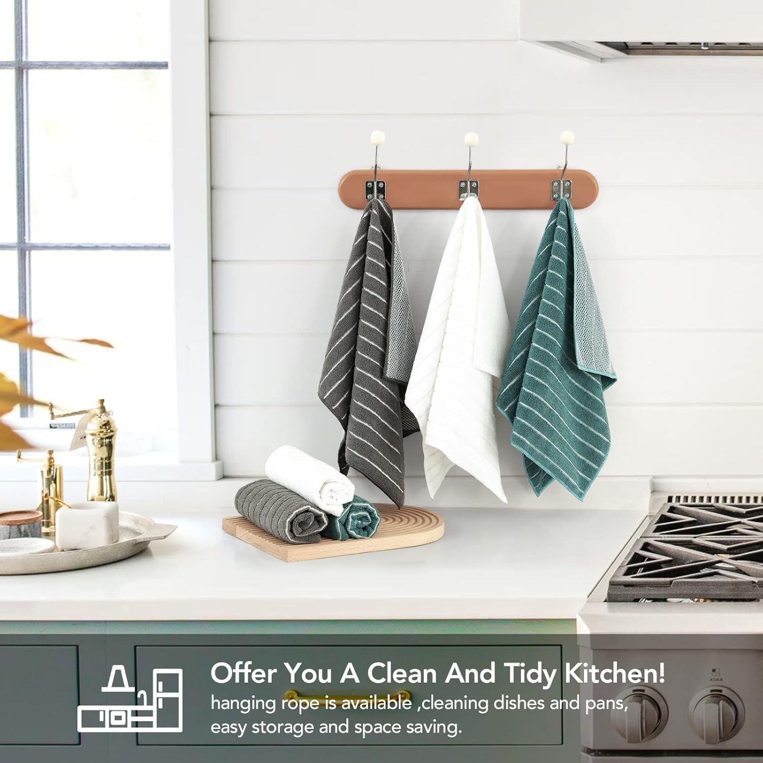 PY HOME & SPORTS Microfiber Kitchen Dish Towels 6 Pack- 17 x 25” Super Absorbent Kitchen Hand Dish Cloths with Upgraded Mesh Design, Lint Free & Quick Drying (Grey/White/Teal)