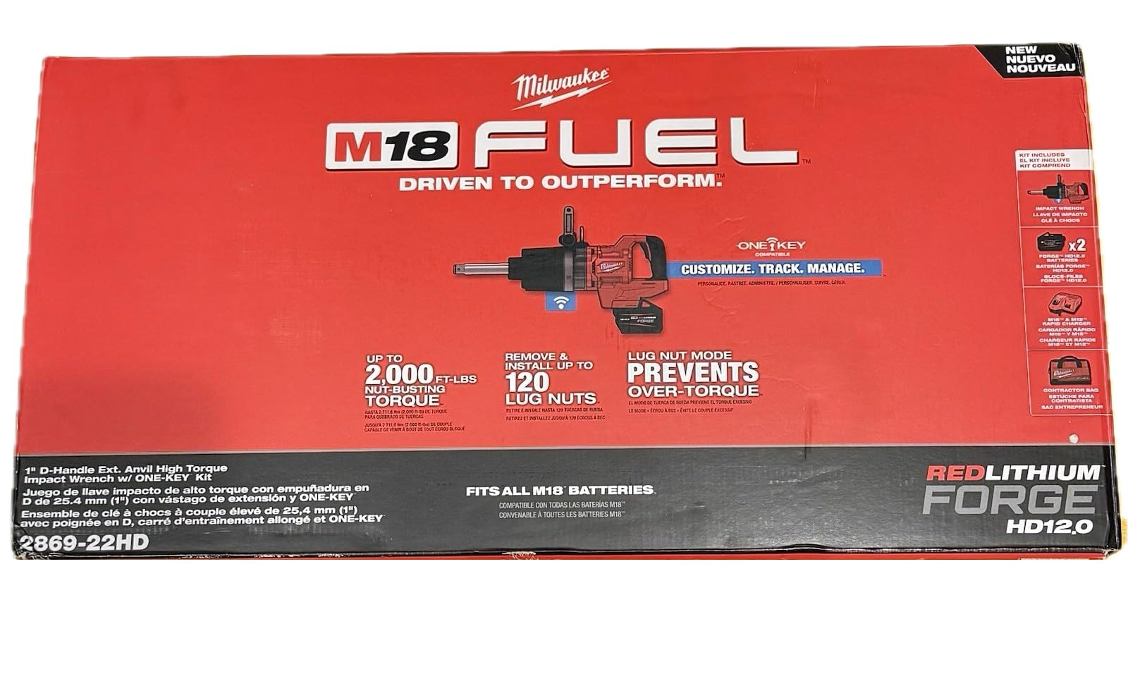 M18 FUEL 18V Lithium-Ion Brushless Cordless 1 in. Impact Wrench Extended Reach D-Handle Kit w/Two 12.0 Ah Batteries