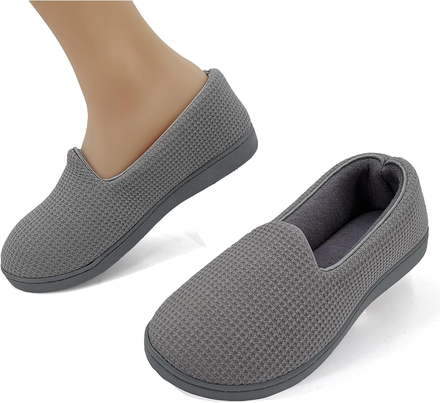 ofoot Womens Comfortable Memory Foam House Slippers Indoor Flat Shoes With Back Cotton Terry Cloth Lining Non Slip Soles