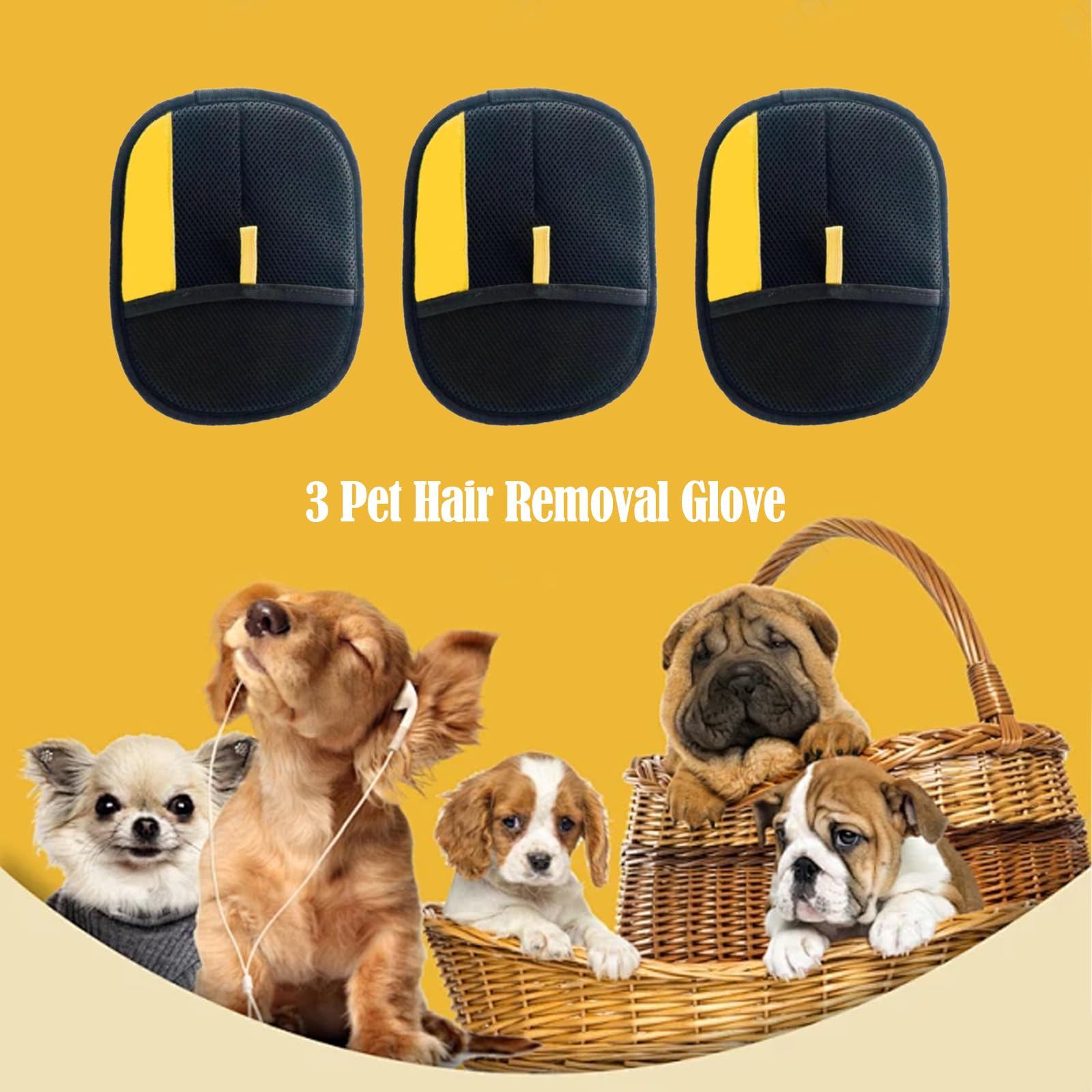 Cat Grooming Glove, Pet Hair Removal Glove, 3 Pcs 6.29 * 9.44INCH Pet Grooming Kit for Cleaning Pet Hair On Carpets Sofas - Image 3
