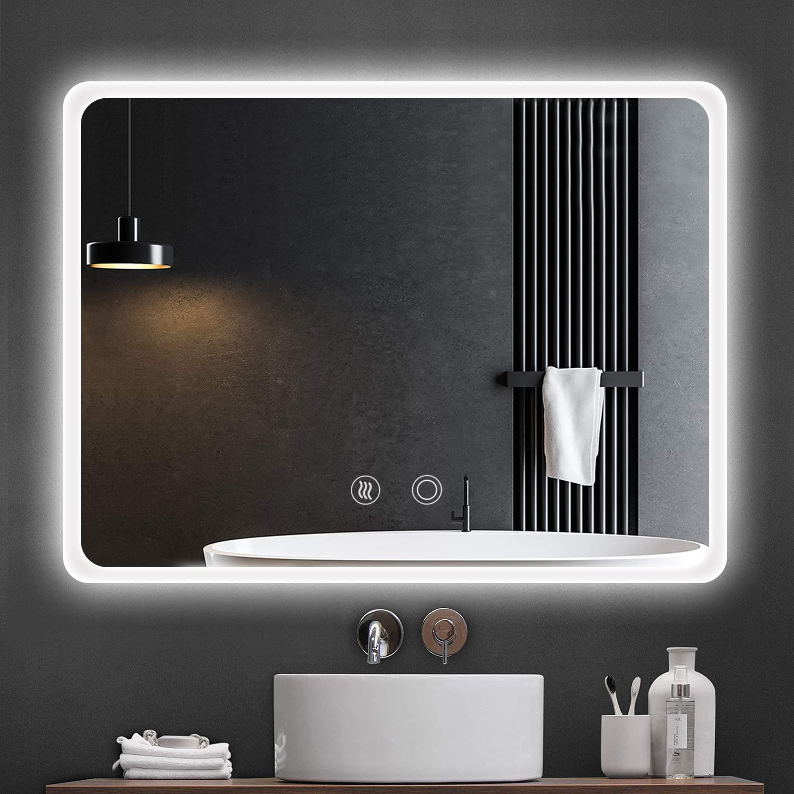 oneup Bathroom Vanity Mirror with Lights, Makeup Smart led Bathroom Mirror for Wall with 3 Colors, Anti-Fog, Memory Function, Touch Switch ï¼ˆ28â€? x 36â€?ï¼‰