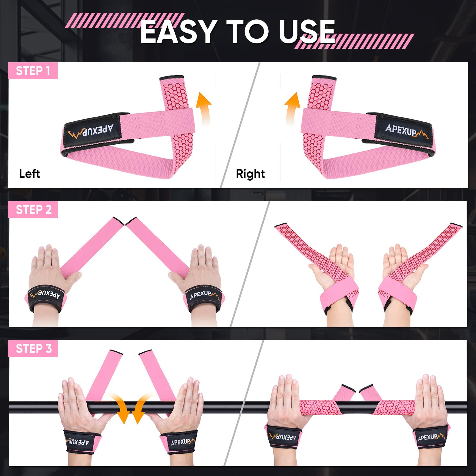 APEXUP Correas de levantamiento con neopreno acolchado, silicona antideslizante y algodón de alta calidad, correas de muñeca para levantamiento de pesas, gimnasio, culturismo, levantamiento de