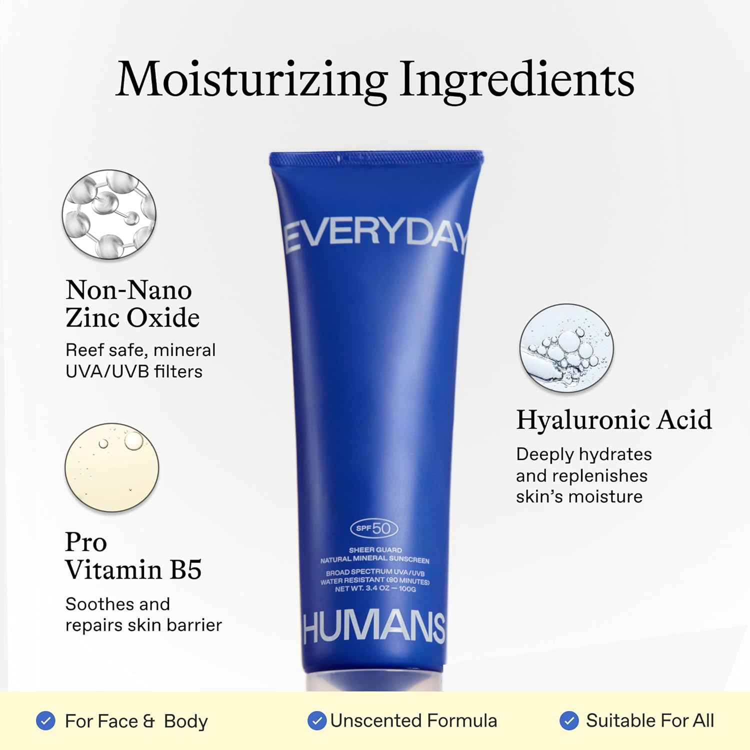 Everyday Humans Sheer Guard Natural Mineral Sunscreen SPF 50 3.4 oz | Zinc Oxide, Clean, Reef-Friendly Travel Size Face and Body | Fragrance-Free, Water Resistant UVA/UVB Protection | Beach Defence - Image 4