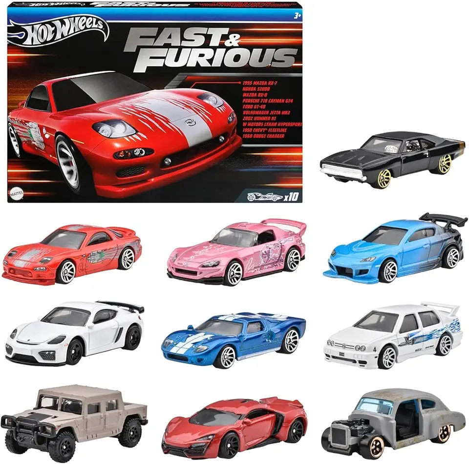 Mattel Hot Wheels Hvx27 Velozes E Furiosos Pacote Com 10 Veículos Mini Carro De Brinquedo Para 3 Anos E Multi