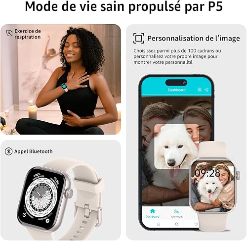 Montre Connectée Homme Femme avec Appels Bluetooth, Écran 1.85" HD Smartwatch Sport (140+ Modes), Cardiofréquencemètre, Moniteur de Sommeil, Étanche IP68 pour Android iOS - Idée Cadeau Fête des Pères - 6