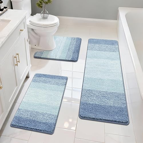 Vista 14 de Pauwer Juegos de Alfombras de Baño de 3 Piezas Alfombras de Ducha con Tapete de Inodoro de Contorno en Forma de U Tapetes de Baño de Microfibra