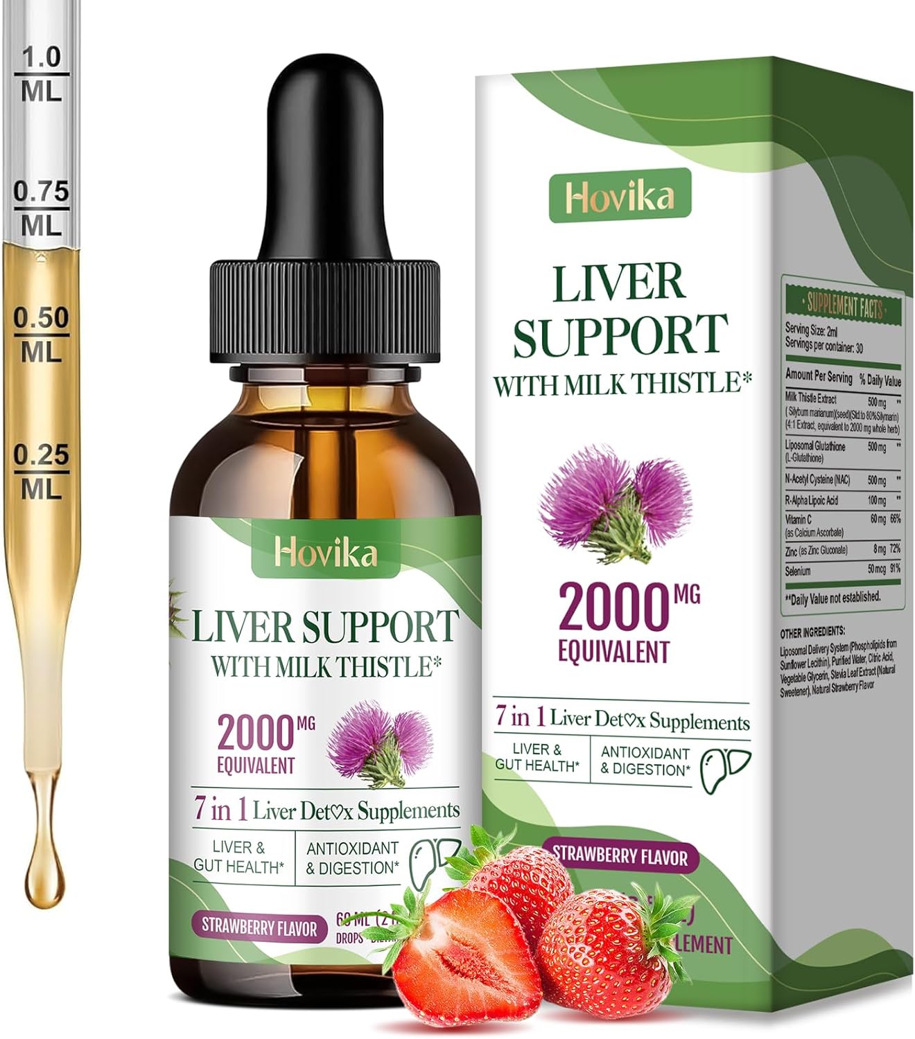 Liver Cleanse Detox & Repair Liver Support Milk Thistle Drops with Glutathione, NAC, ALA, Vitamin C, Zinc & Selenium for Liver Cleanse & Defense, Immune & Skin Support – Strawberry Flavor, 2 Fl Oz