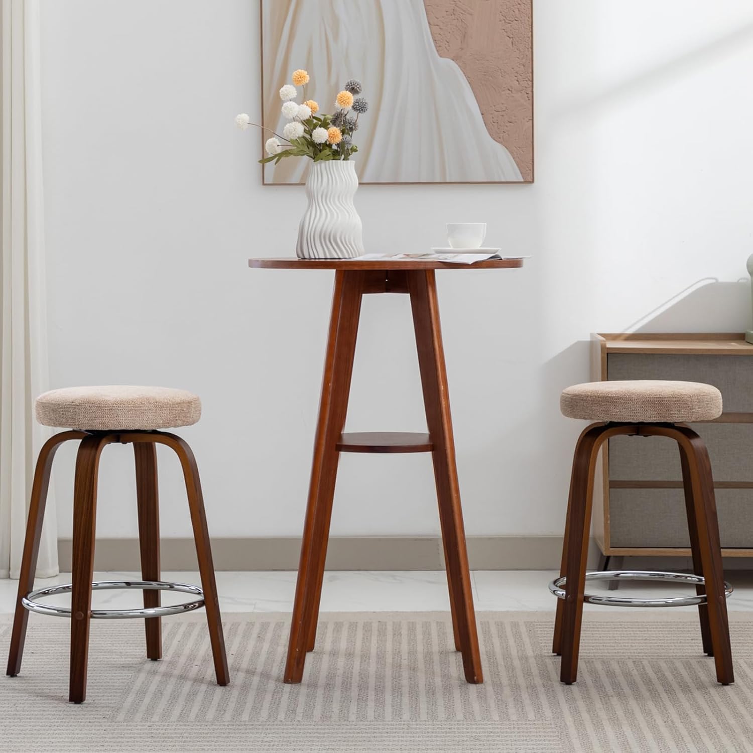 Swivel Bar Stools Set of 2 for Island Kitchen, Modern 26" Backless Counter Height Bar Stools, 360 Swivel Seat Light Brown