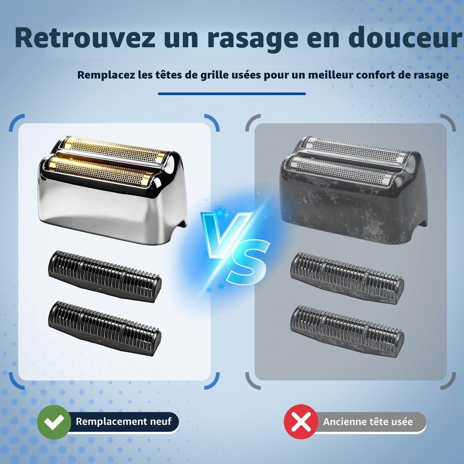 Lame de rechange pour rasoir compatible avec BaByl**sPRO Double FXFS2 - Grille métallique (Argent, pack de 3 pièces)