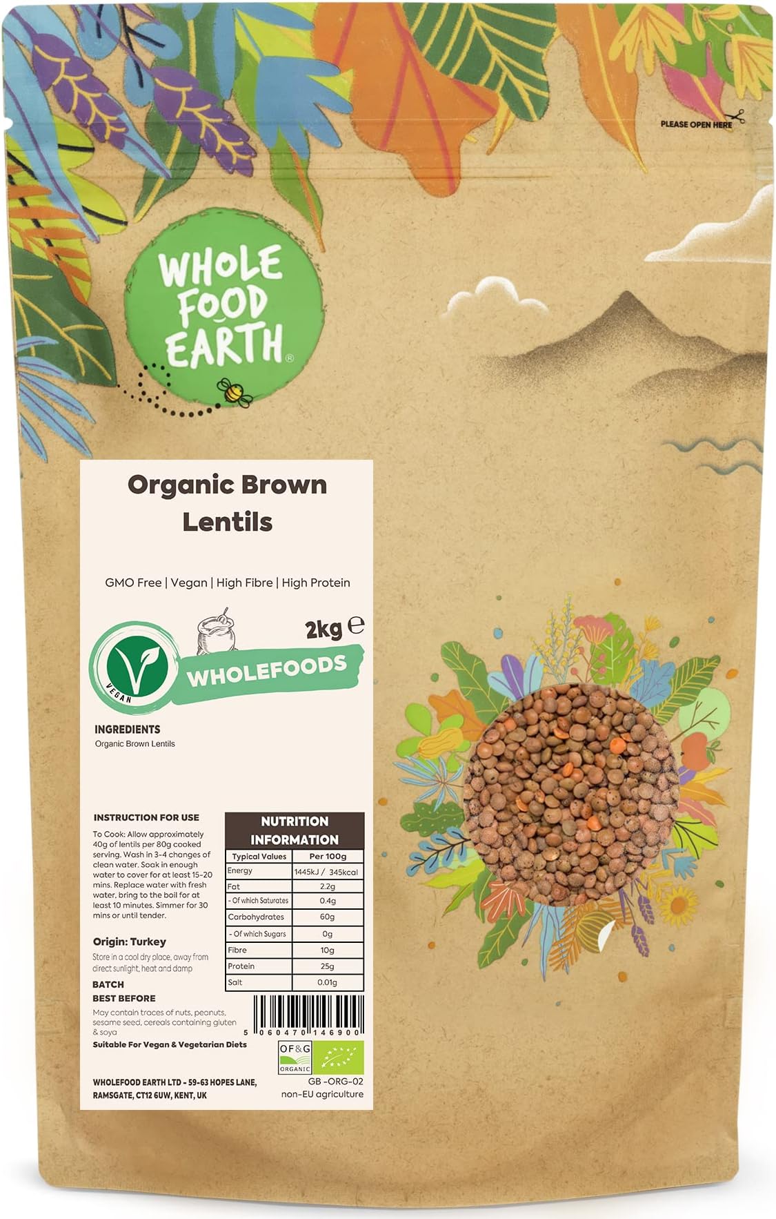 Wholefood Earth - Organic Brown Lentils, 2 kg