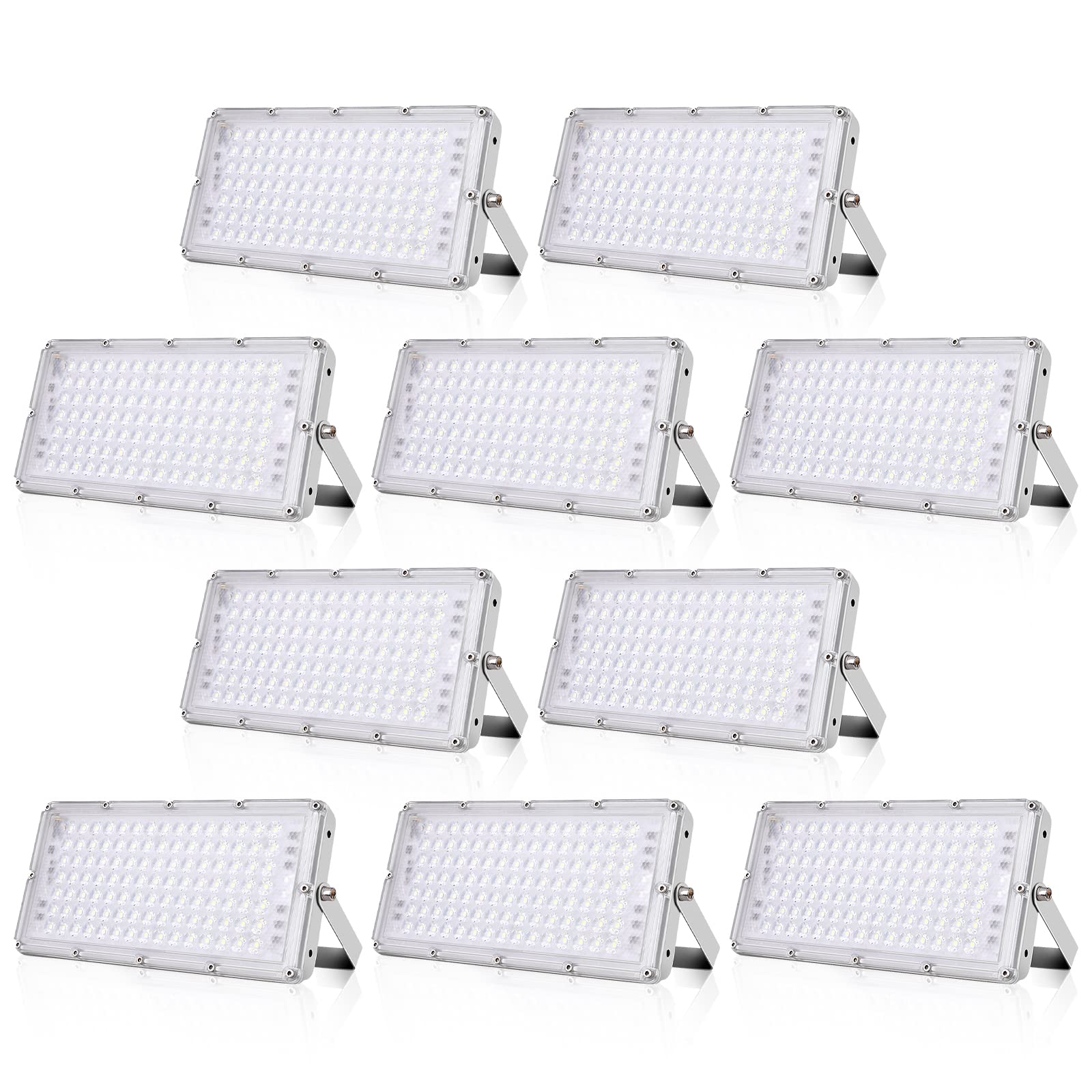10 Packs 100W LED Flood Lights Outdoor, Waterproof IP66 10000LM 6500K Daylight White Security Floodlights, Super Bright Outdoor Work Light for Garden, Yard, Stadium, Warehouse, Square