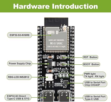 diymore ESP32-S3 DevKitC-1 N16R8 Development Board With 2.4G Antenna,for ESP32 S3 1-N16R8 Expansion board, WiFi & Bluetooth 5.0, for Arduino ESP-32 Dual Type-C Interface