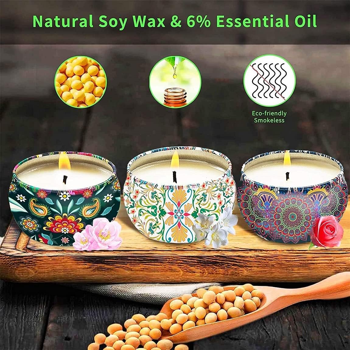Scented Candles Gift Set, Natural Soy Wax 2.5 Oz Portable Travel Tin Candles Women Gift with Strongly Fragrance Essential Oils for Aromatherapy- 12 Pack