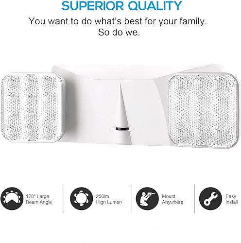 Miniatura 4 de 1 paquete de luces LED de emergencia con batería de respaldo, dos cabezales ajustables de emergencia comerciales, certificación UL, CA 120277 V,