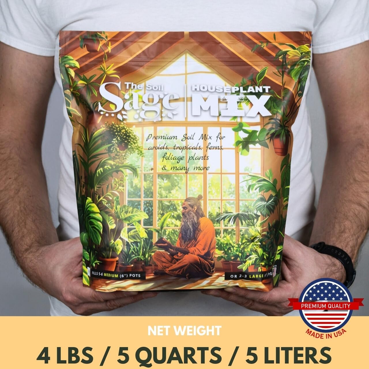 5 qt Premium Houseplant Soil & 10oz Mycorrhizae Powder Soil Booster - Ready to Use Potting Mix for Indoor Plants - U.S.A. Made Complete Nutrient-Rich Well-Draining Dirt - Coconut Coir, Composted Bark