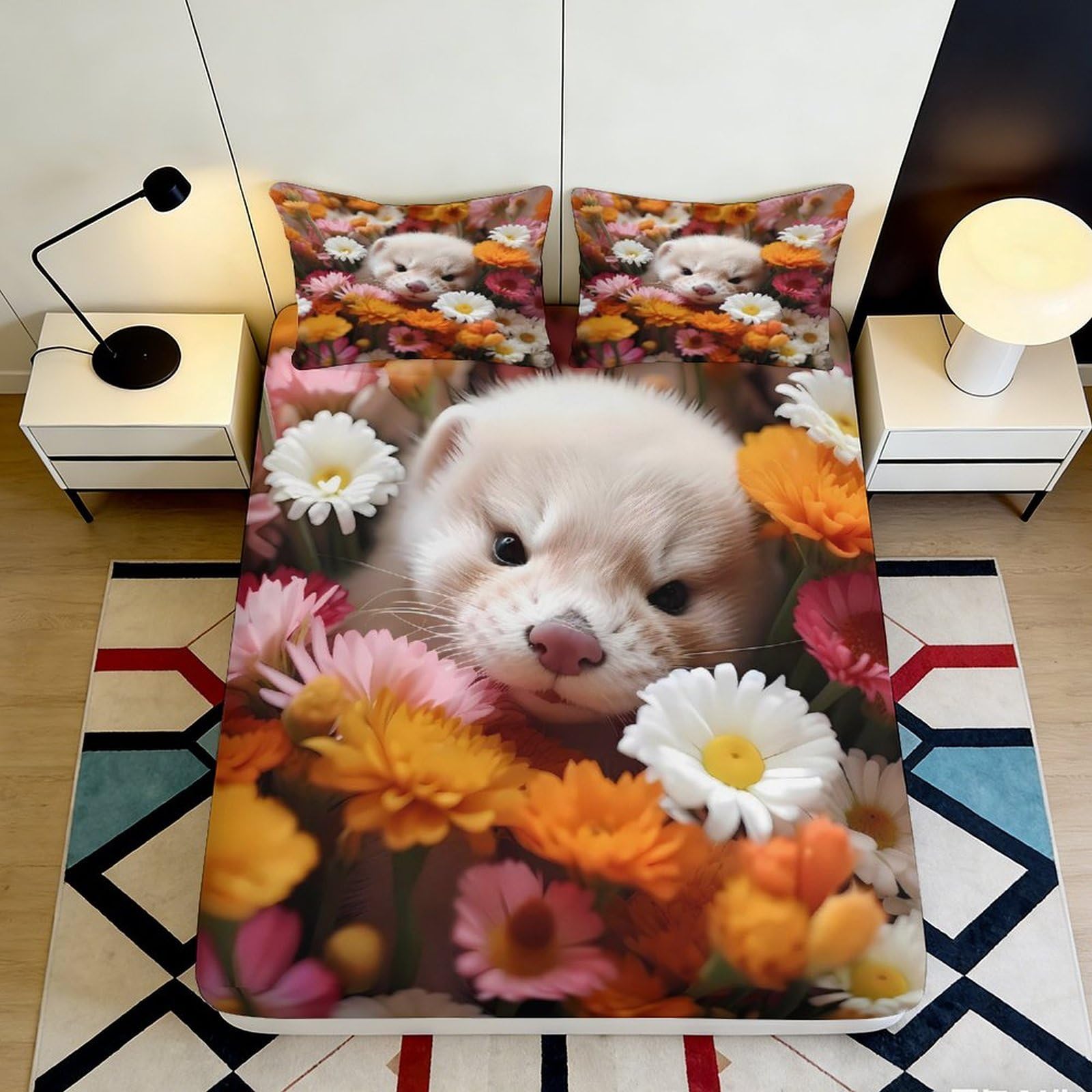 Pnayamiorkfel Style-6 3D Printed Cute Puppy Fitted Sheet Microfiber Soft Breathable Floral Mattress Cover For Bedroom Decor Dorm Guest Room 90X200x25cm