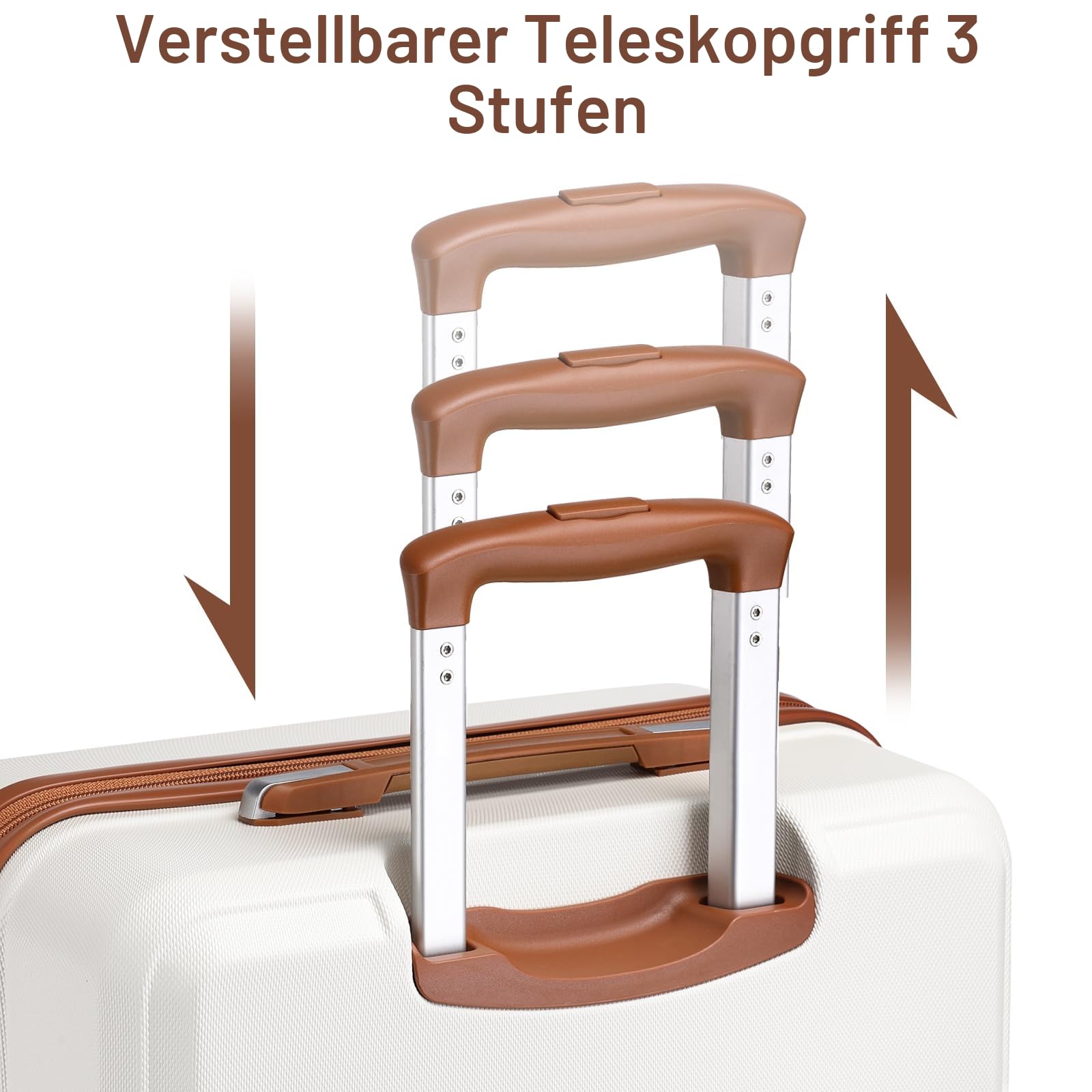 KONO Reisekoffer Set Gepäcksets 4 Teilig Kofferset, 55cm Handgepäck mit Beautycase Kosmetikkoffe mit handgepäck Reisetasche mit Kulturbeutel (Creme Weiß)