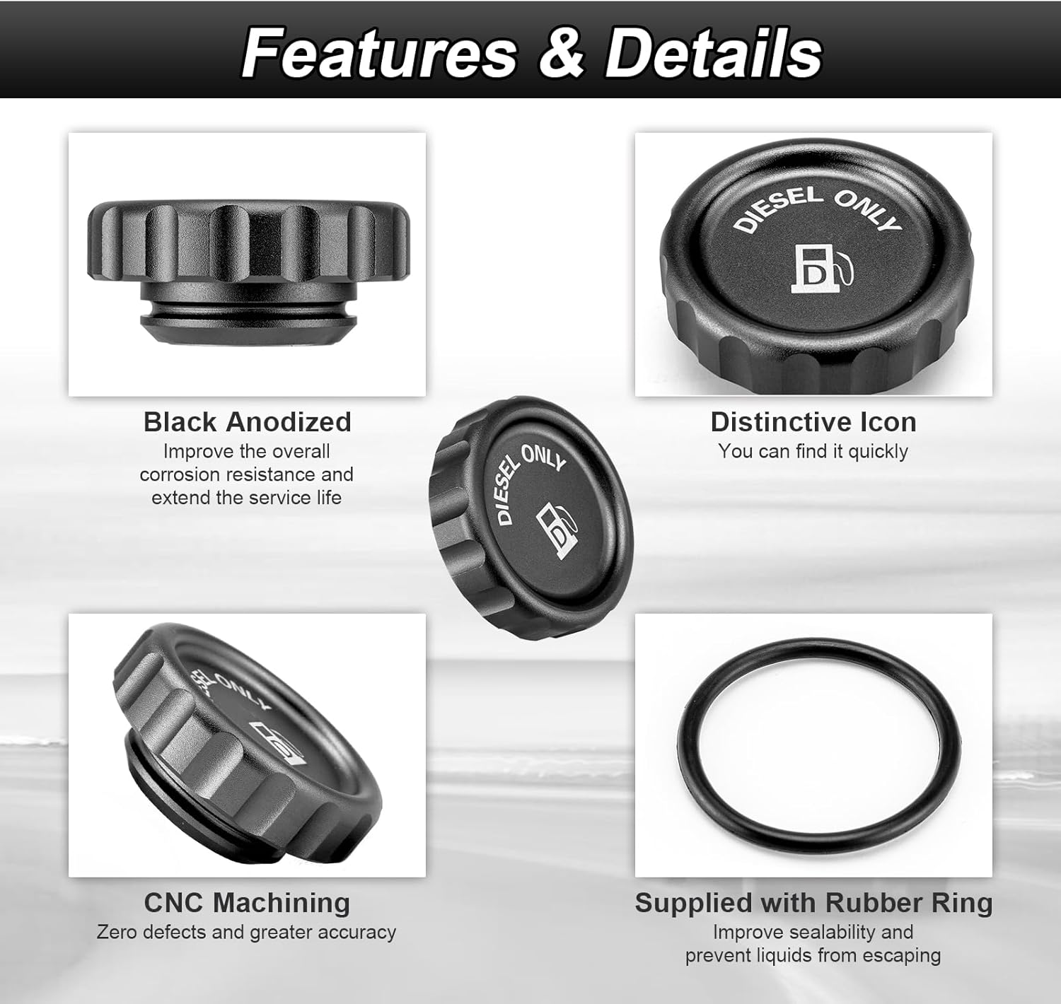 Magnetic Diesel Fuel Cap 6061 Aluminum Compatible with Chevrolet Silverado Tahoe 1500 Fit GMC Sierra Yukon 1500 General Motors 3.0 Diesel (Black)