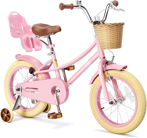 Miniatura 17 de Glaf Bicicleta para niñas de 12, 14, 16, 20 pulgadas, con ruedas de entrenamiento para niños de 2 a 12 años, bicicleta con cesta y asiento de