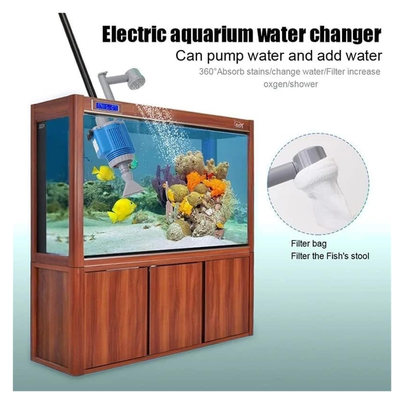Limpiador eléctrico para peceras, cambiador de agua automático 6 en 1 mejorado y lavadora de arena, para limpieza de acuarios de agua dulce y salada