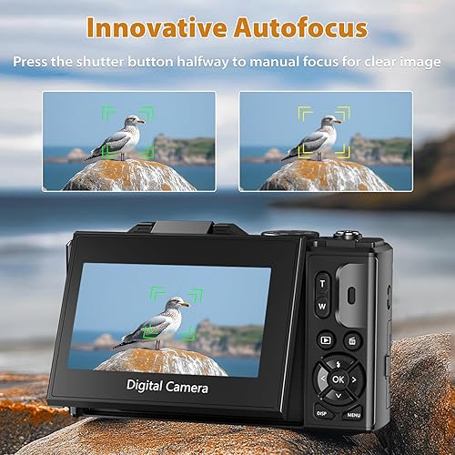 Miniatura 3 de Cámara digital 4K para fotografía, cámara de vlogging 4K 64MP para YouTube con pantalla abatible de 180 de 3 pulgadas, cámara WiFi compacta con zoom