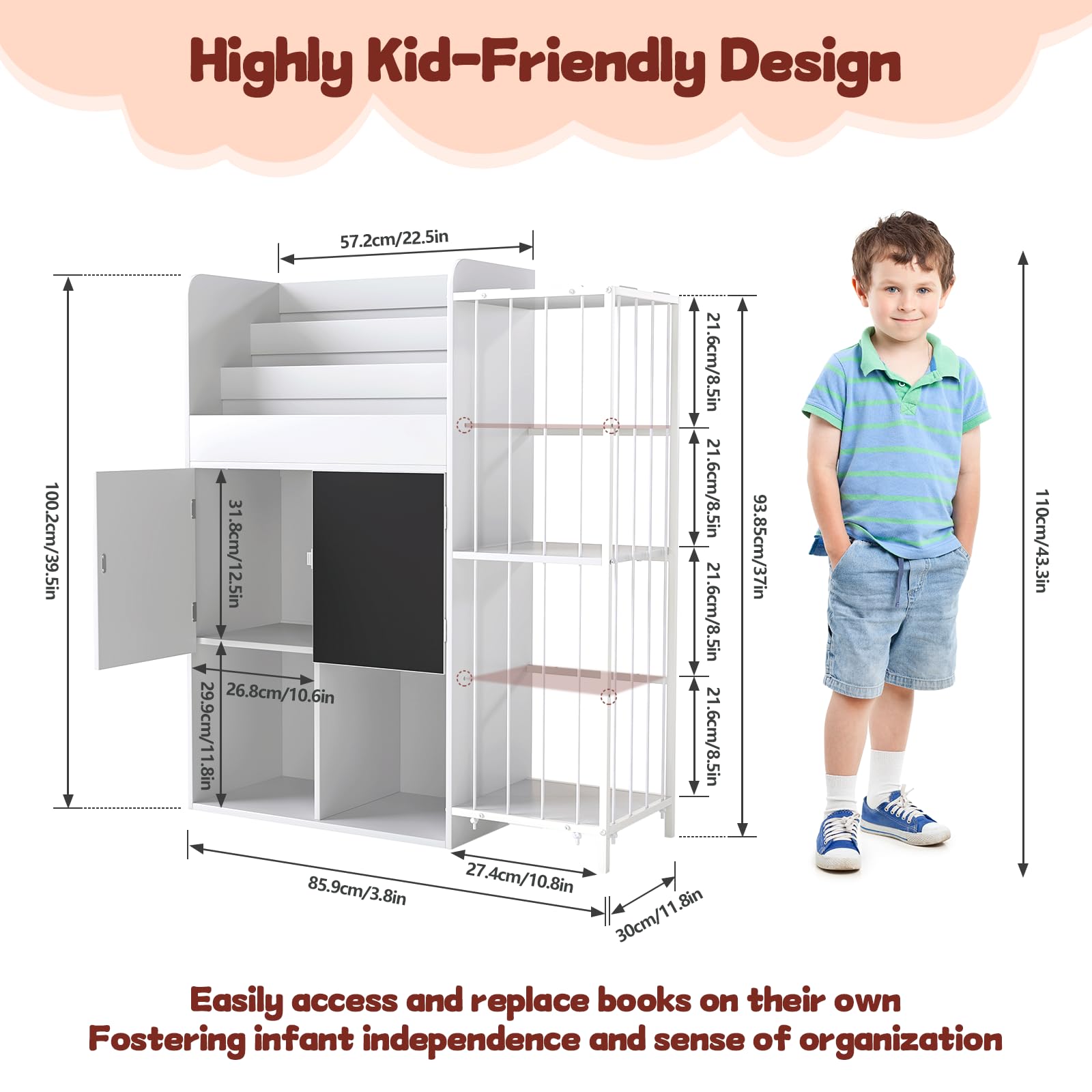 Quikraen Kids Bookshelf and Toy Storage Organizer, 3-Tier Bookshelf for Kids Rooms, 39.5