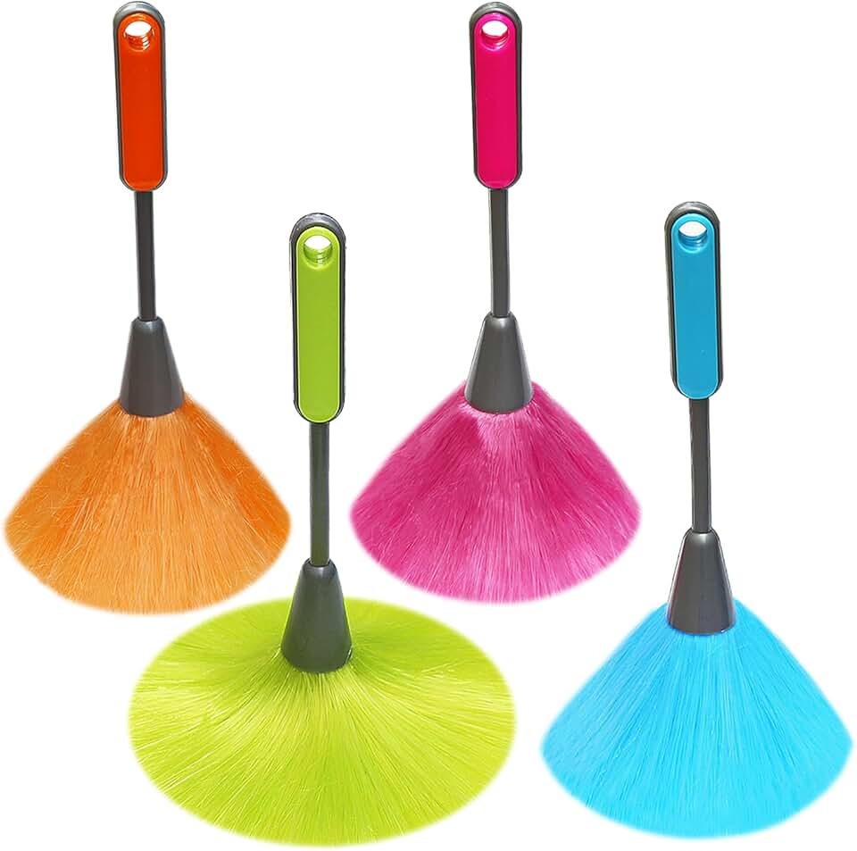 Pacote com 4 espanadores de microfibra de 25,4 cm, espanador de penas, espanador delicado de microfibra para limpeza de teclado, tela de computador, livros, molduras de fotos, porta-retratos,