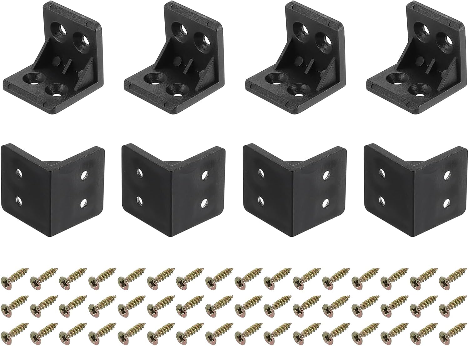8Pcs 90 Degree Plastic Corner Braces, 27x28x27mm Nylon Shelf Right Angle Brackets with Screws for Cabinets, Cupboards (Black)