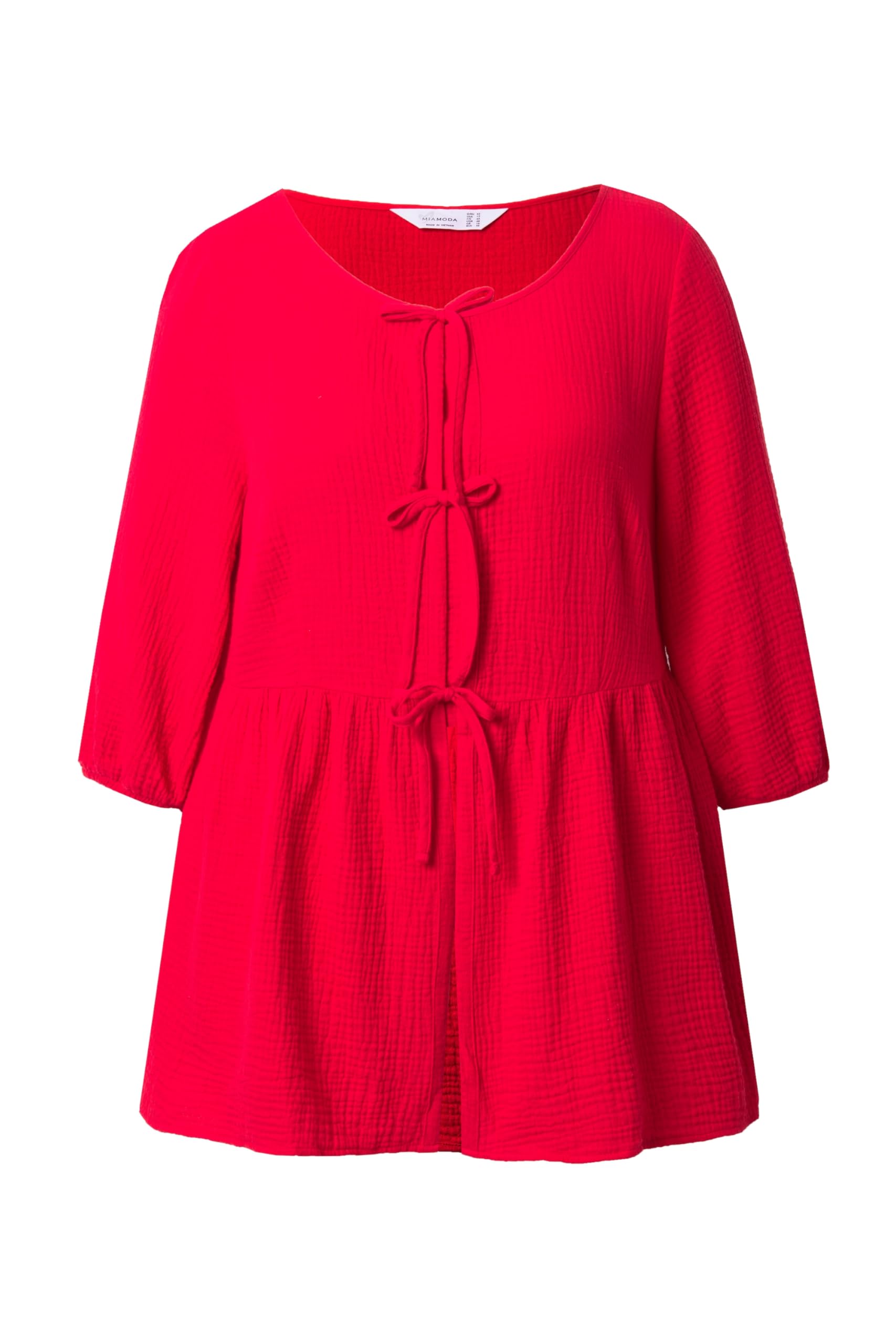 MIAMODA Femme Grandes Tailles Blouse en Mousseline, Couture froncée et Cordons à Nouer en Guise de Fermeture, Coupe évasée 840146
