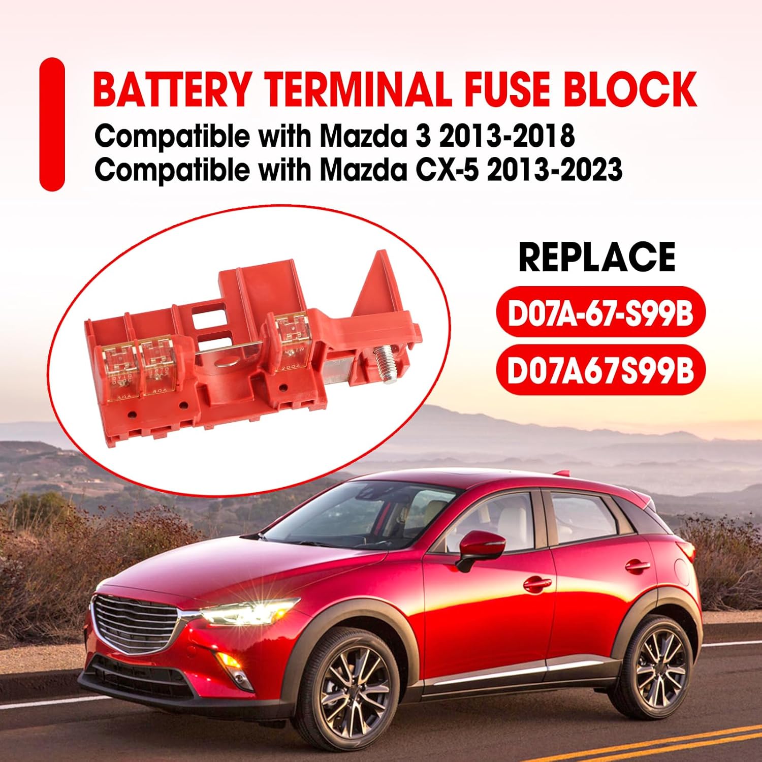 Battery Terminal Fuse Block Compatible with Mazda 3 2013-2018 CX-5 2013-2023 Replace D07A-67-S99B D07A67S99B, Red Fusible Fuselink Fuse