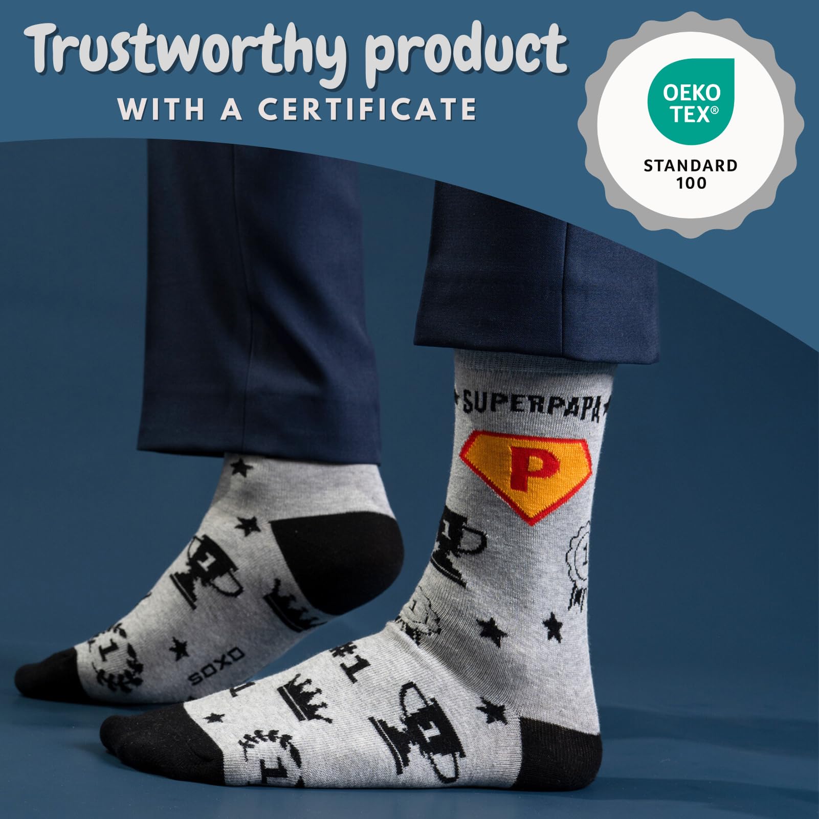 soxo Super Papa Chaussettes Homme Fantaisie Cadeau Drole Chaussette Cadeaux Hommes Ensembles 40-45