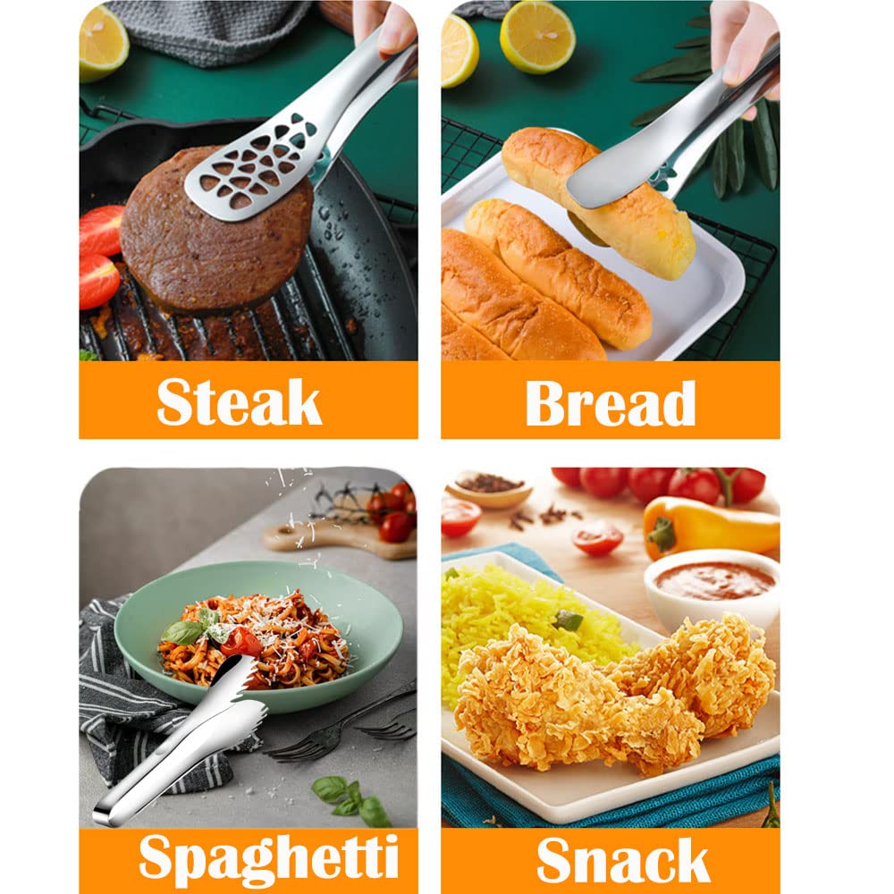 2 Pezzi Pinze da Cucina in Acciaio Inox, 25cm Pinze Cucina, Pinze da Barbecue, Pinze per Alimenti, Pinza Spaghetti per Cucinare Servire, Grigliare, Buffet, Insalate (argento - A
