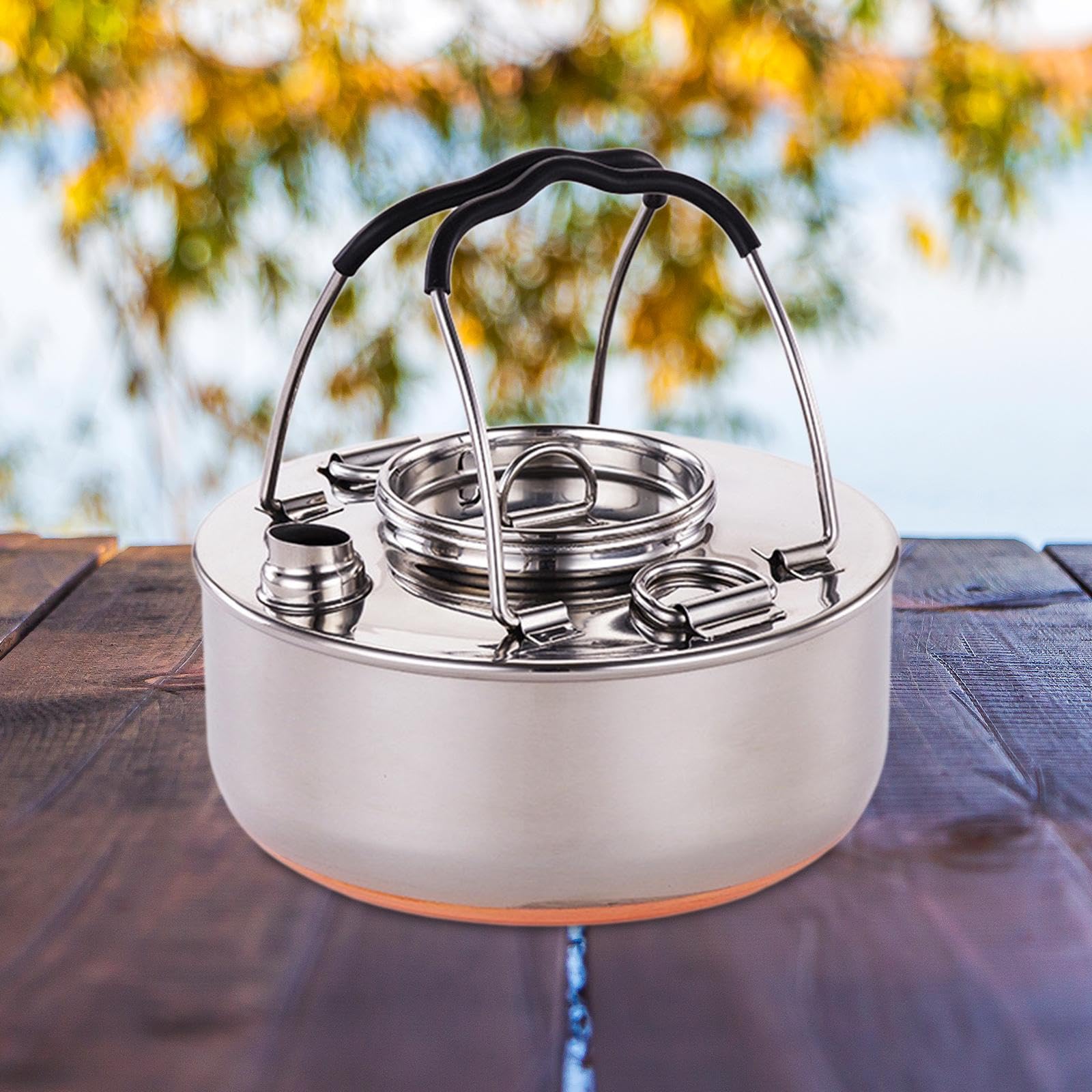 F Fityle Bouilloire Extérieure Camping Pot Inoxydable Bouilloire Transportable Résistance Couvercle Pratique Convient Cuisine Barbecue Camping Pêche