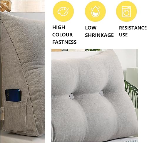 Miniatura 5 de Almohada triangular para cabecero con funda extraíble, almohadilla lumbar de lectura triangular, cojín de cabecera de cuña de color sólido para