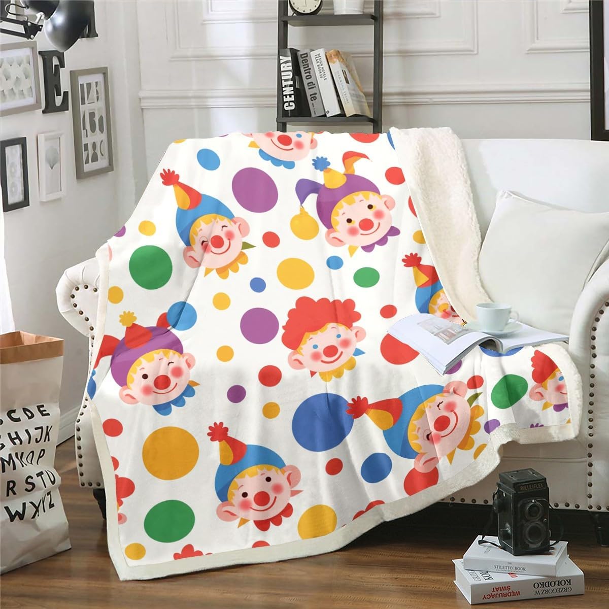 Erosebridal Cute Cartoon Clowns Throw Blanket for Toddler Rainbow Polka Dots Fleece Blanket Twin,Funny Clowns Blanket Birthday Gifts Sherpa Blanket Kids Boys Girls Home Decorative,Lightweight
