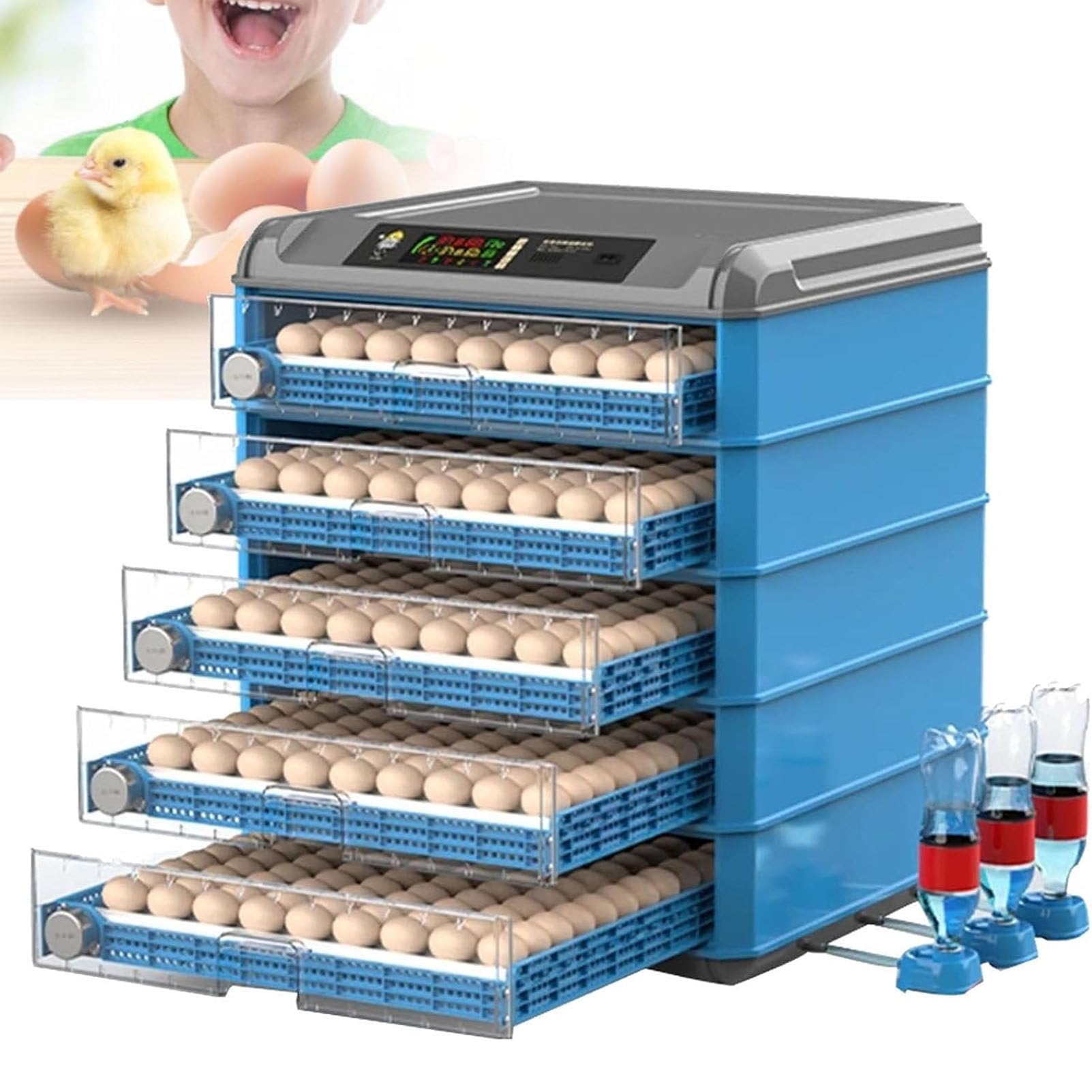 Automatyczna inkubatorka, wylęgarnia drobiu, automatyczne obracanie jaj + automatyczne dodawanie wody + kontrola temperatury/wilgotności do wylęgarni lub użytku domowego 64Eggs
