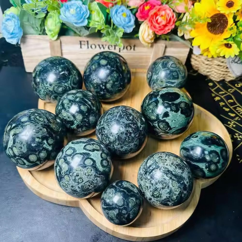 Sfera di Pietra di Gemma cristallina di Malachite Naturale con Supporto Palla di Cristalli di guarigione di Reiki per Decorazioni, Reiki, Meditazione, divinazione,90~100mm