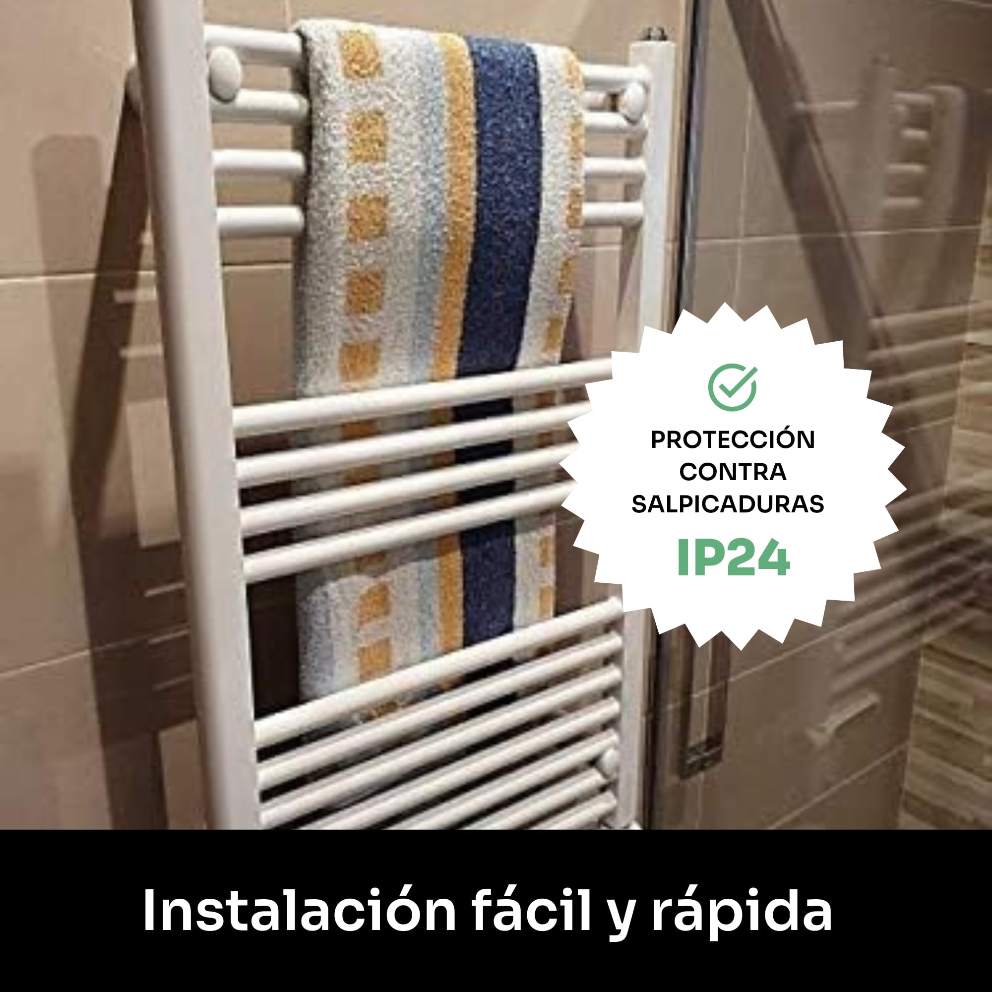 Mellerware - Toallero Eléctrico Cuddly! 500W Bajo Consumo | Programable | 3 Modos (Confort, Eco y Anti-congelante) + función “Ventana Abierta” | Instalación fácil | Aparato con IP24 | White