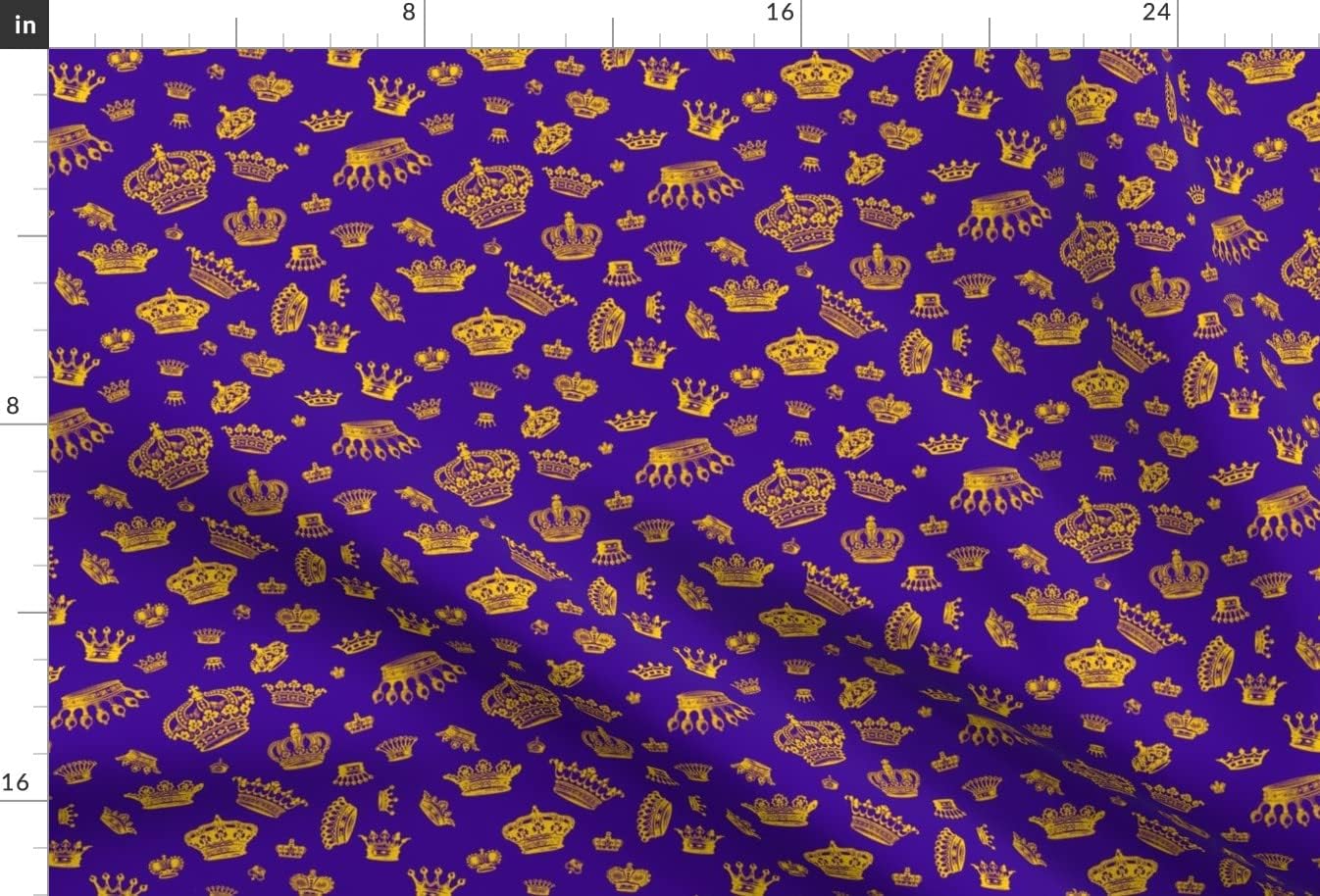 Spoonflower Fabric - Royal Crowns Golden Yellow Purple Gold Mardi Gras Royalty King Printed on Upholstery Velvet Fabric Fat Quarter - Upholstery Home Decor Bottomweight Apparel