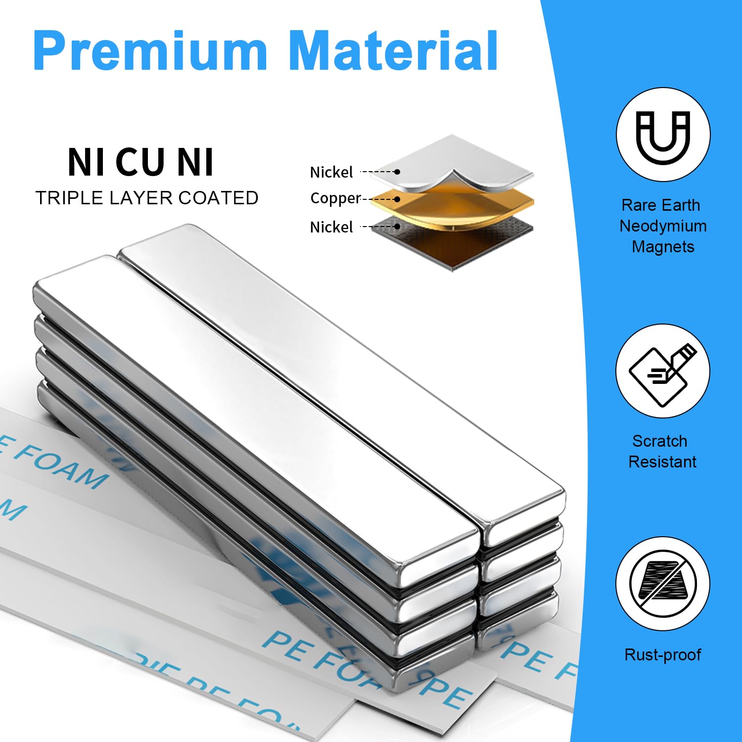 Rare Earth Neodymium Magnets with Double Sided Adhesive, 60x10x3 mm, 8 Pack — Amazon image 5