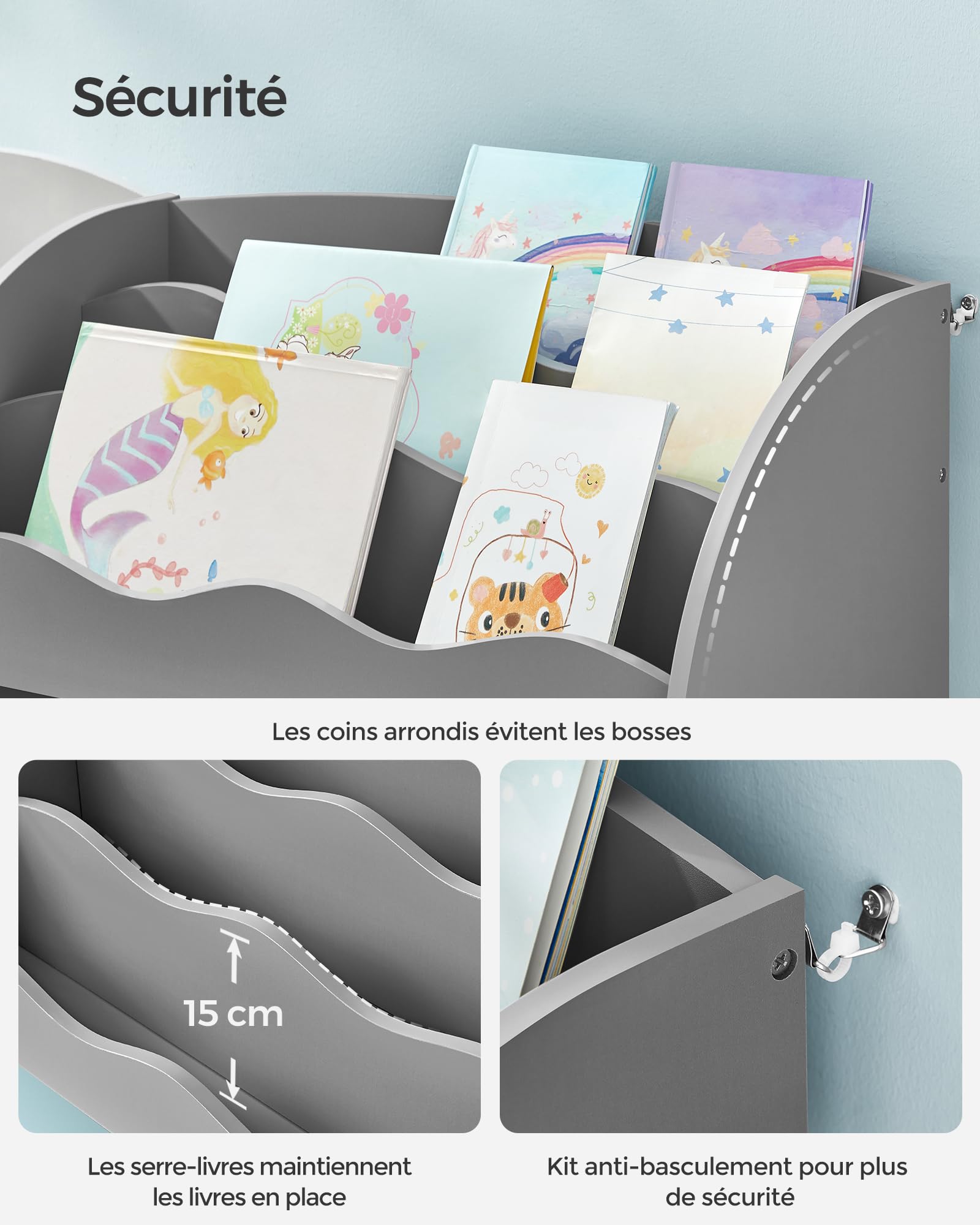 Étagère Rangement Enfant SONGMICS - 2 Tiroirs Tissu - Bibliothèque Jouets - Blanc Nuage