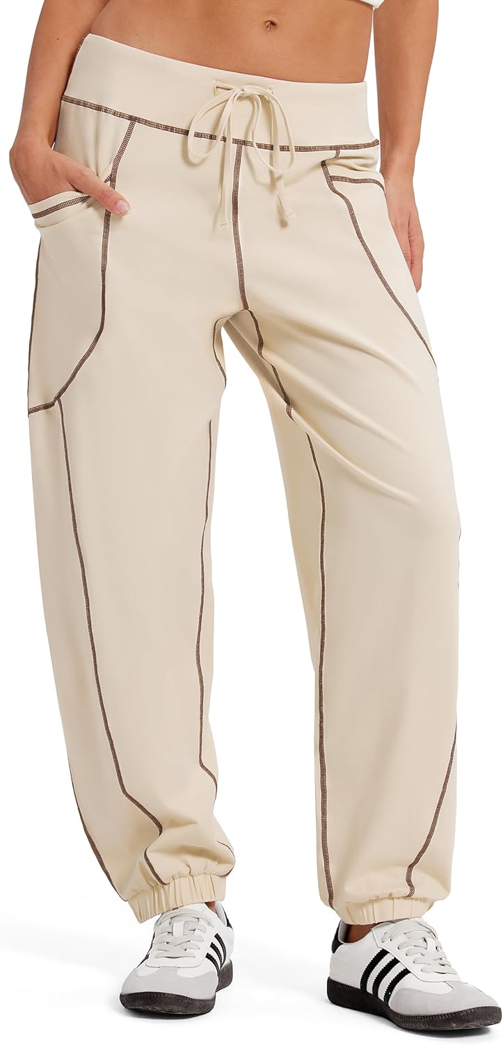 MOOSLOVER Women Baggy Jogger Pants Drawstring Mid Waist Athletic Casual Pant Comfy Cotton Lightweight Sweatpants
