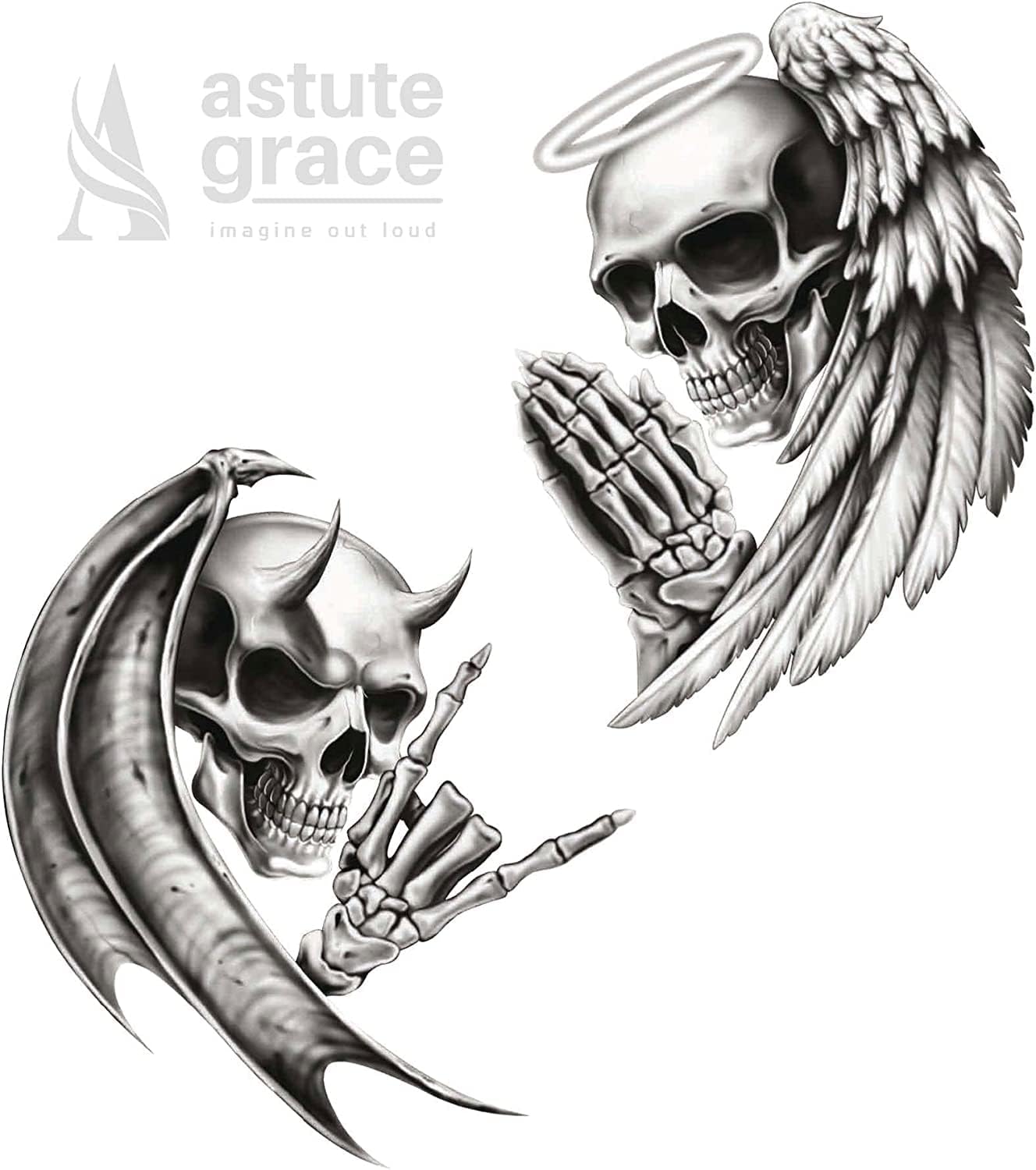 2 Pack Devil Death Skull Angel Life Skull Bumper Vinyl Sticker for Car, Truck, Motorcycle, Helmet| 4.5 Inch Each | AG-682 2 Pack Devil Death Skull Angel Life Skull Bumper Vinyl Sticker for Car, Truck, Motorcycle, Helmet| 4.5 Inch Each | AG-682