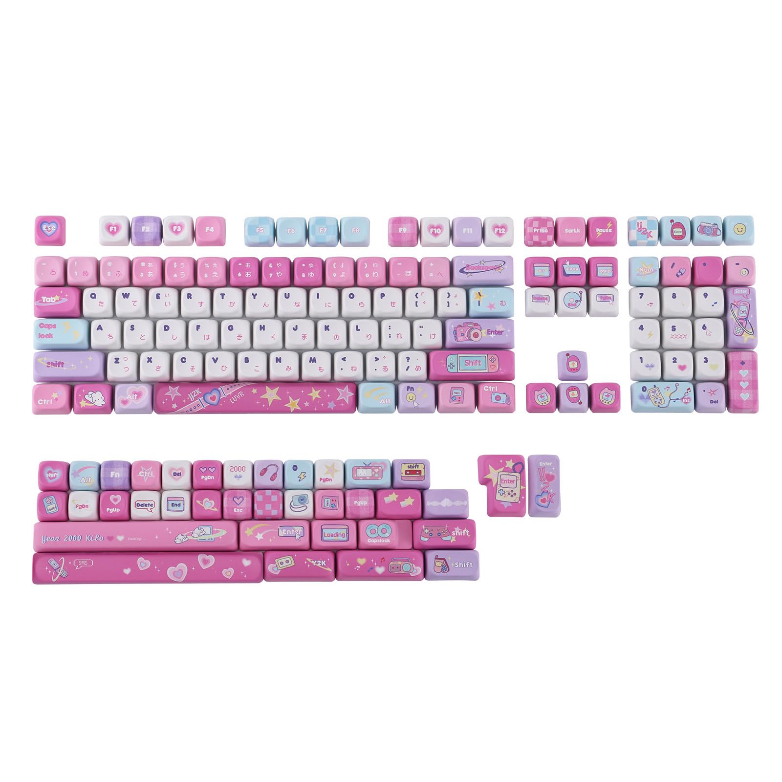 KiiBoom X Elyxirine Digital Dreams: Pastel Y2K Keycap Set, 144 Keys PBT Keycaps for Mechanical Keyboard, Compatible with ANSI/ISO, 60%, 65%, 75%, TKL,